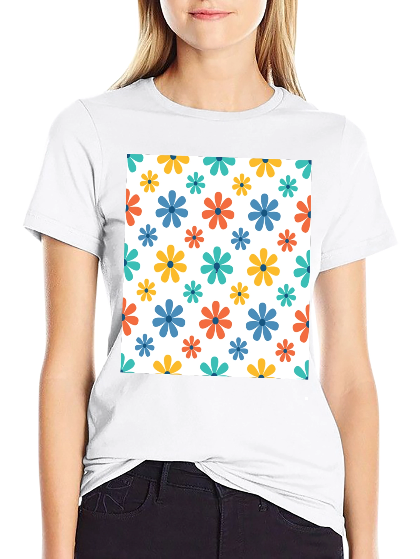 Floral Patterned Black T-Shirt