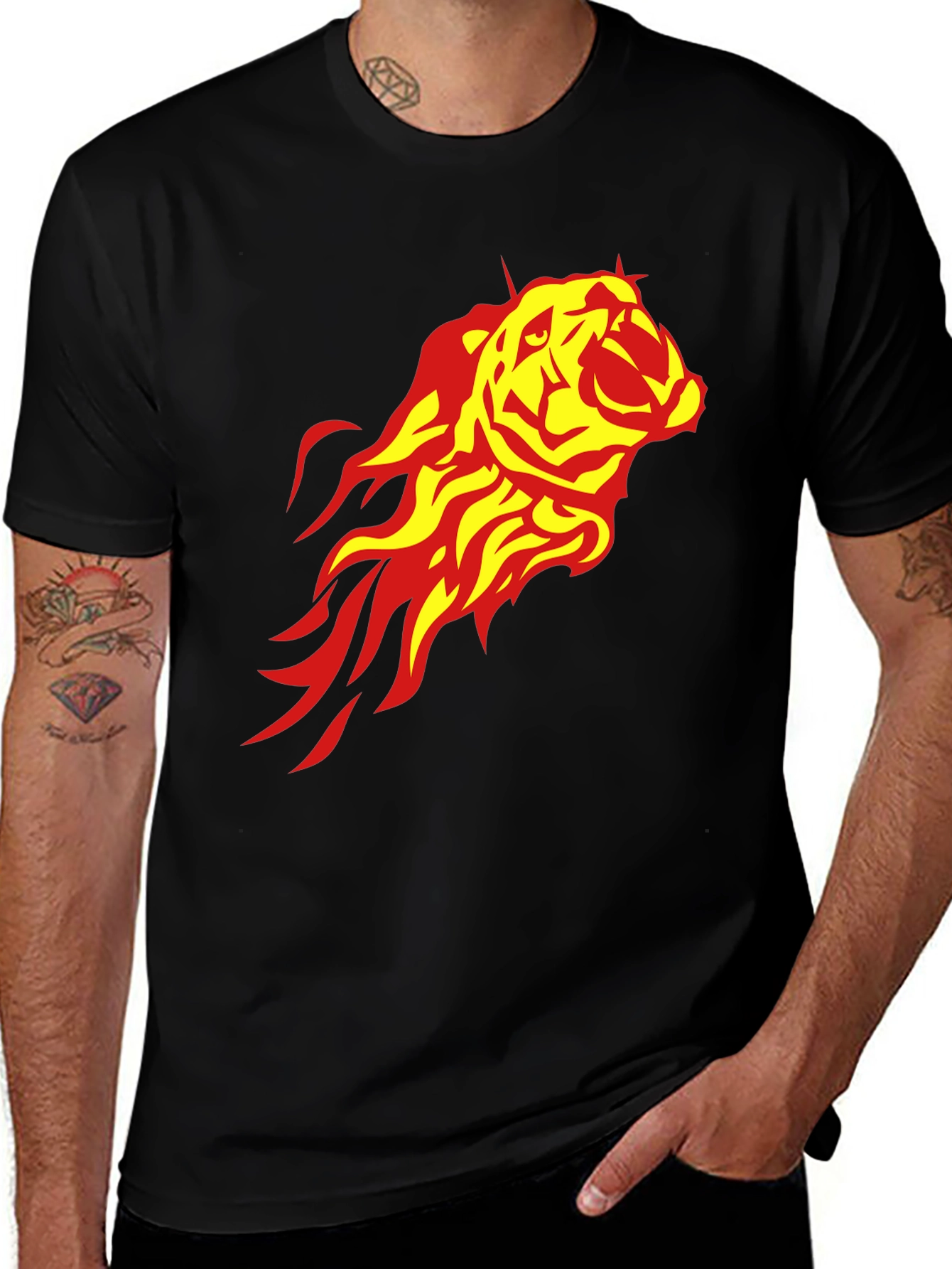 Fiery Tiger Graphic Tee - Black Casual Shirt