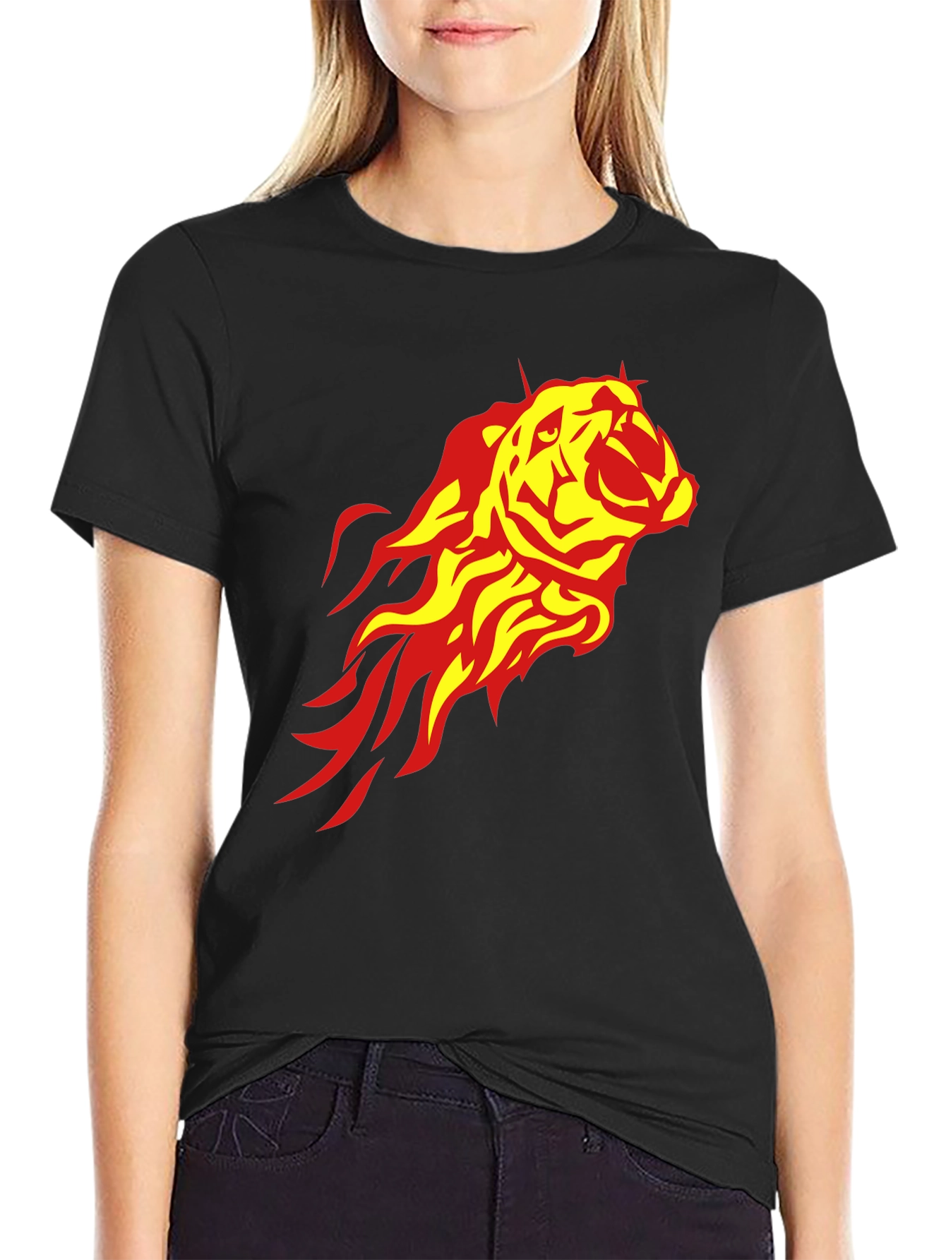 Fiery Tiger Graphic Tee - Black Casual Shirt