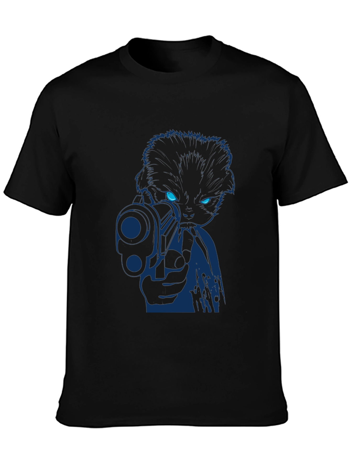 Cat With Gun Graphic Tee - Cool Novelty T-Shirt