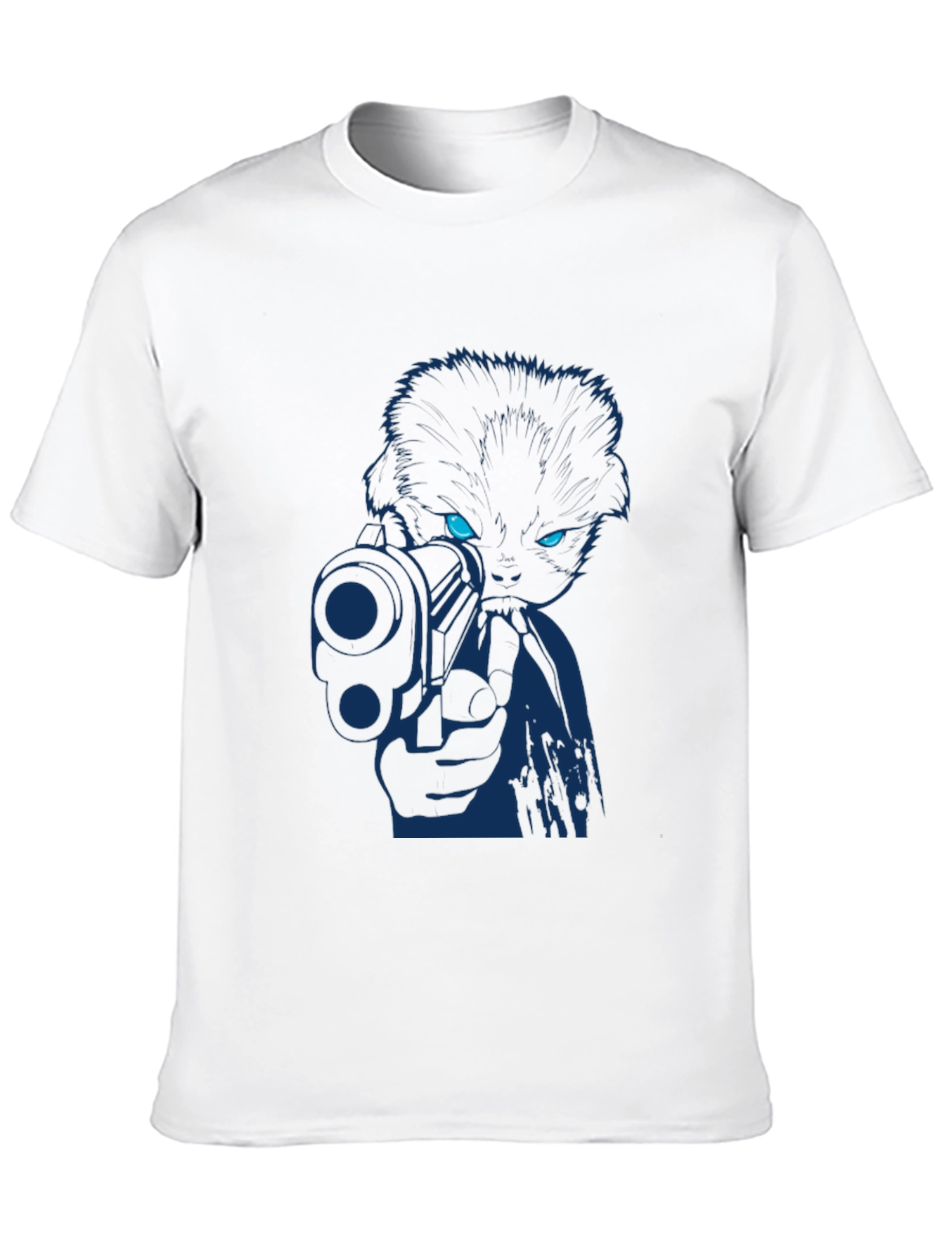 Cat With Gun Graphic Tee - Cool Novelty T-Shirt
