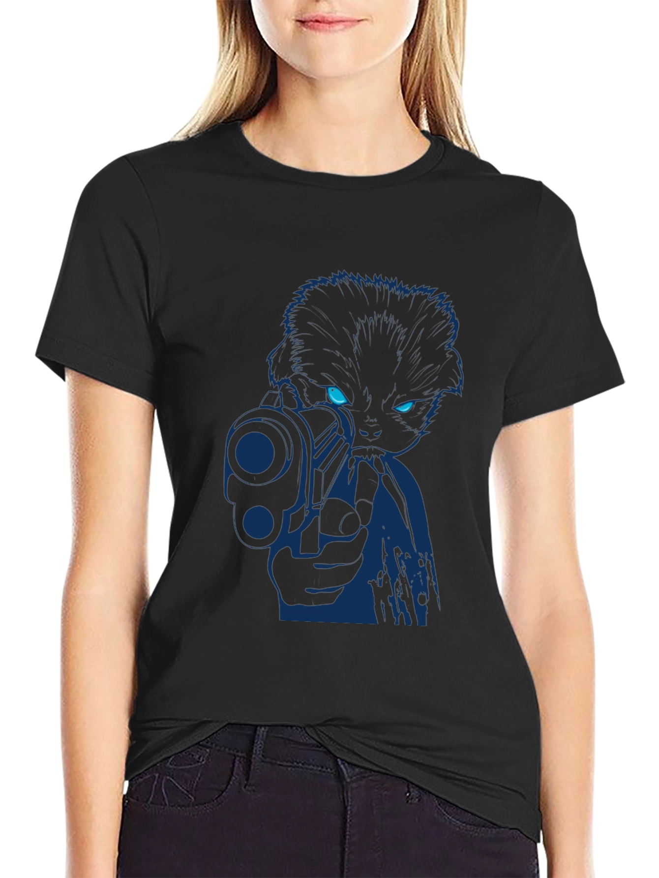 Cat With Gun Graphic Tee - Cool Novelty T-Shirt