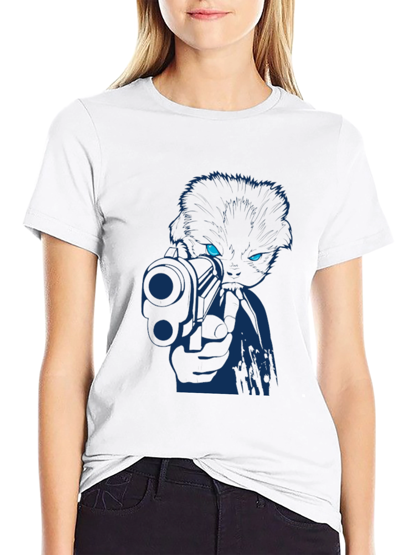 Cat With Gun Graphic Tee - Cool Novelty T-Shirt