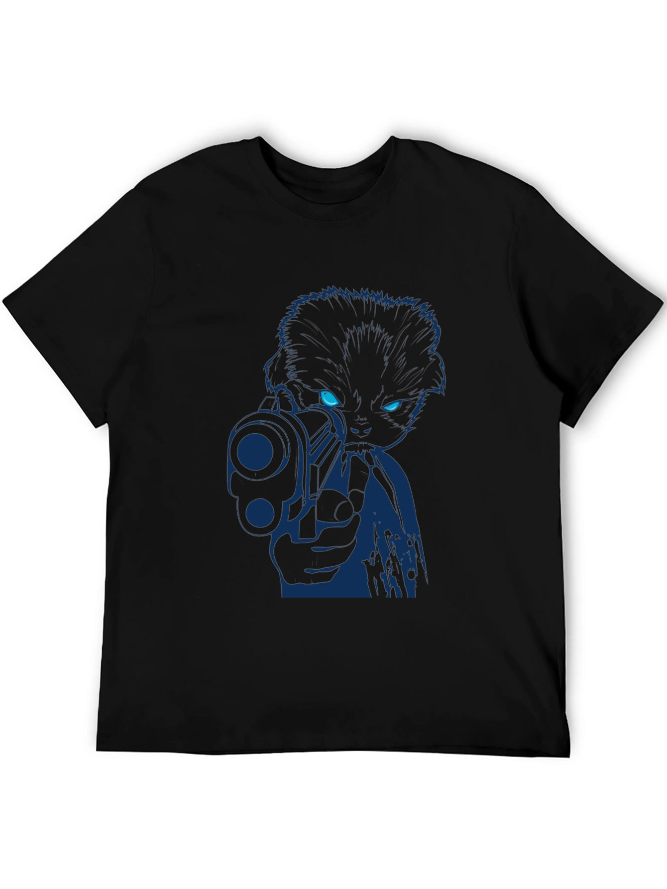 Cat With Gun Graphic Tee - Cool Novelty T-Shirt