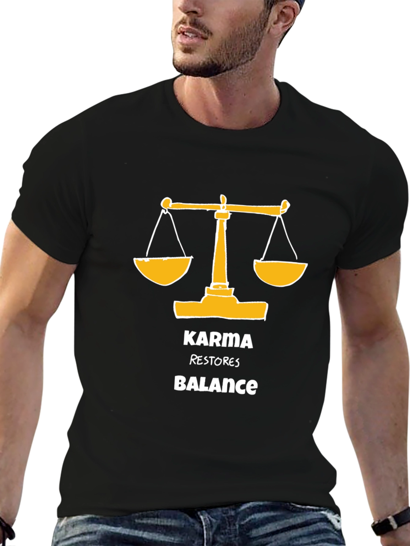 Karma Restores Balance Black Graphic T-Shirt