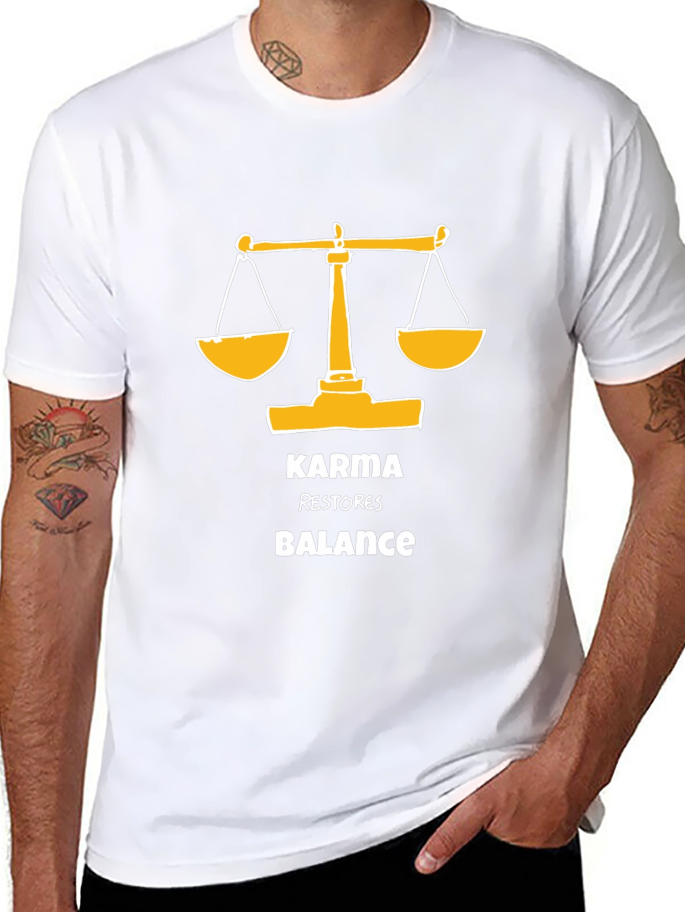 Karma Restores Balance Black Graphic T-Shirt