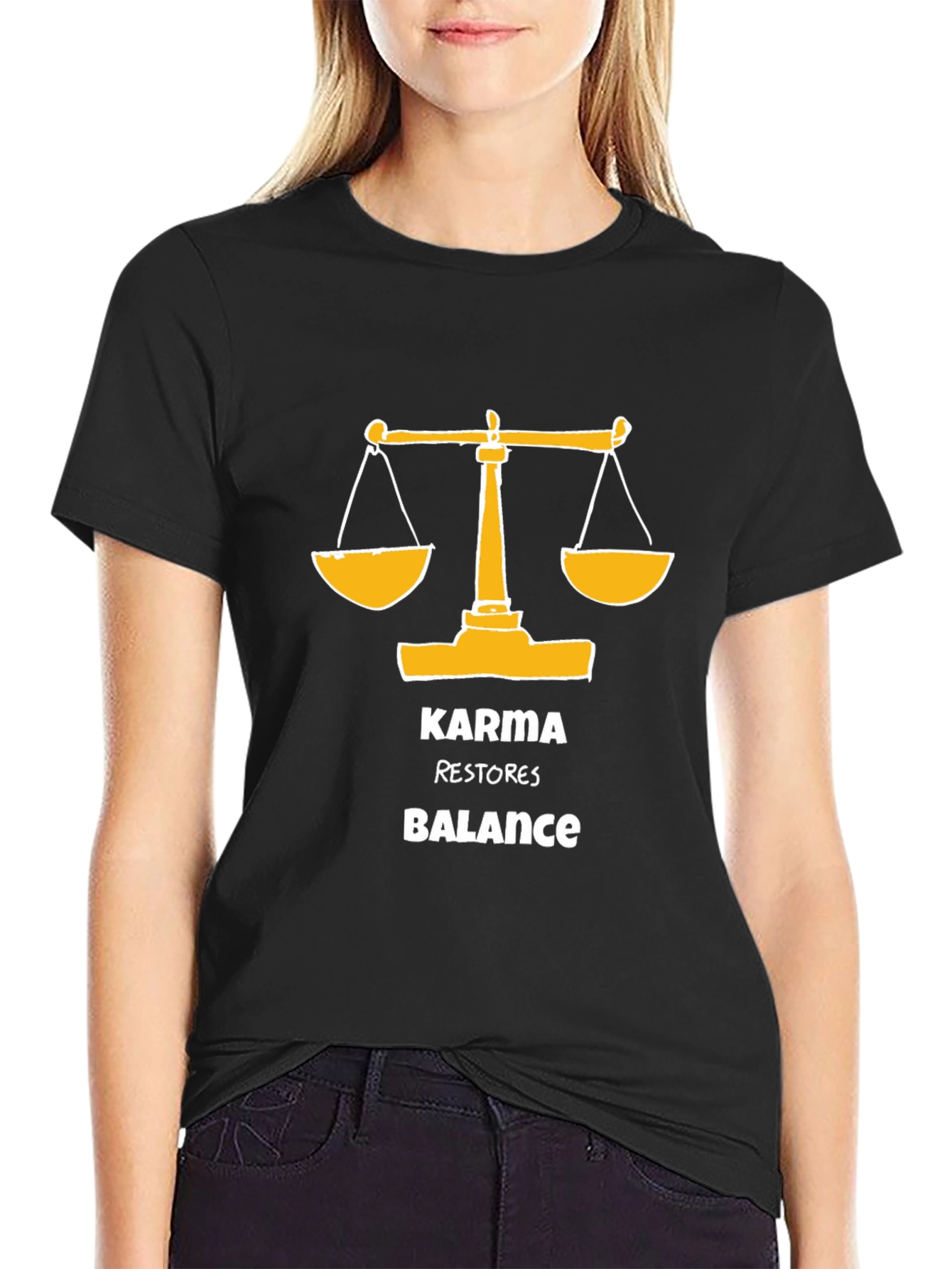 Karma Restores Balance Black Graphic T-Shirt