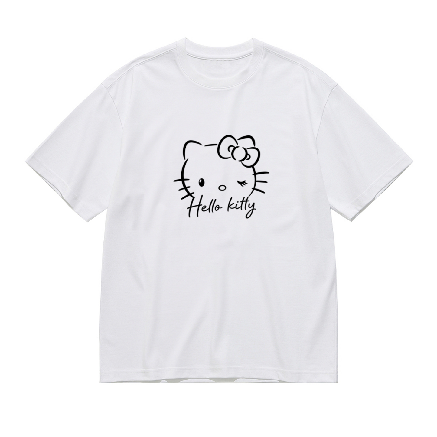 Minimal Line?Art Wink Hello Kitty Simple Plus?Size T?Shirt