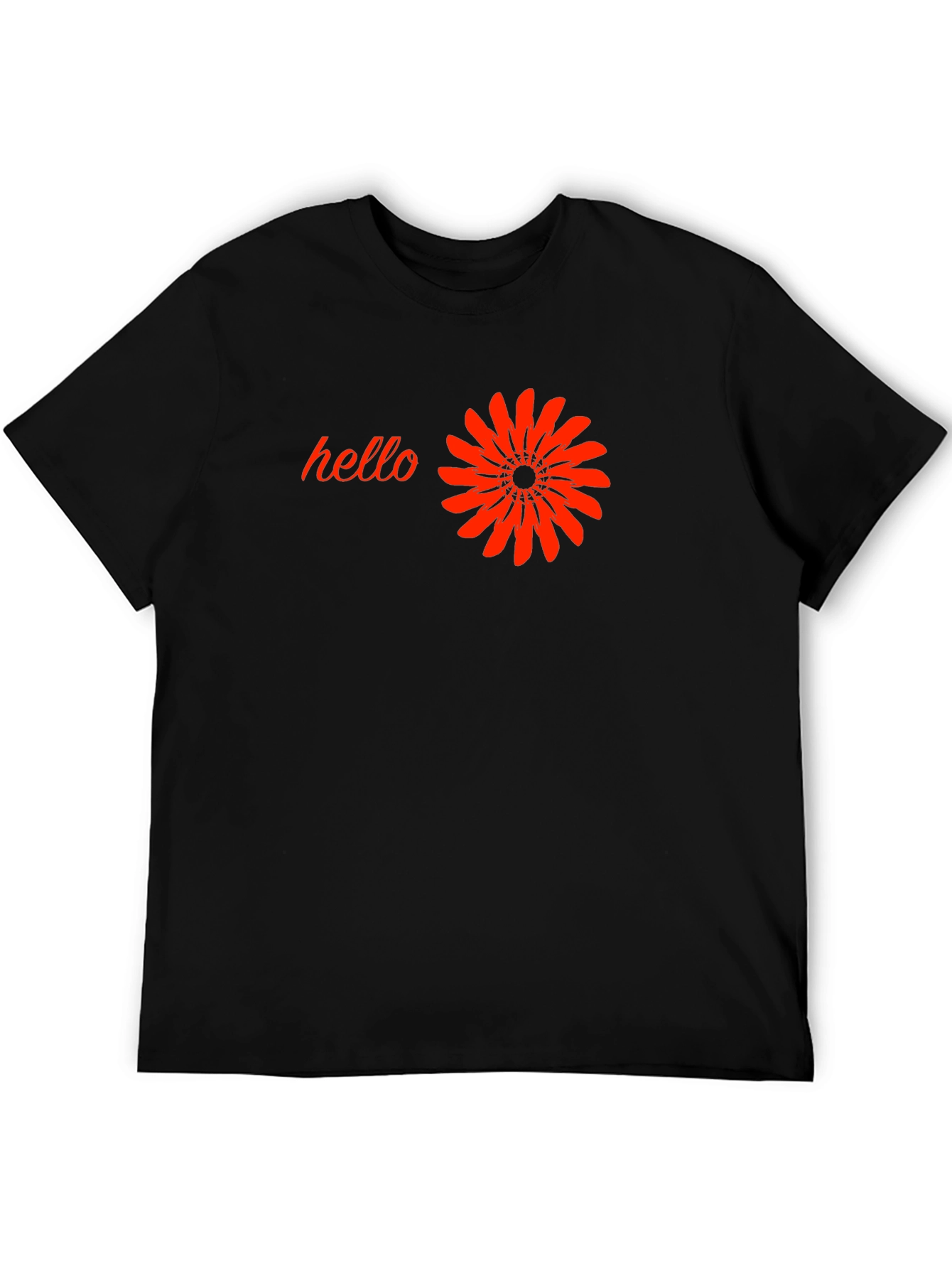 Black T-Shirt with Hello and Flower Design