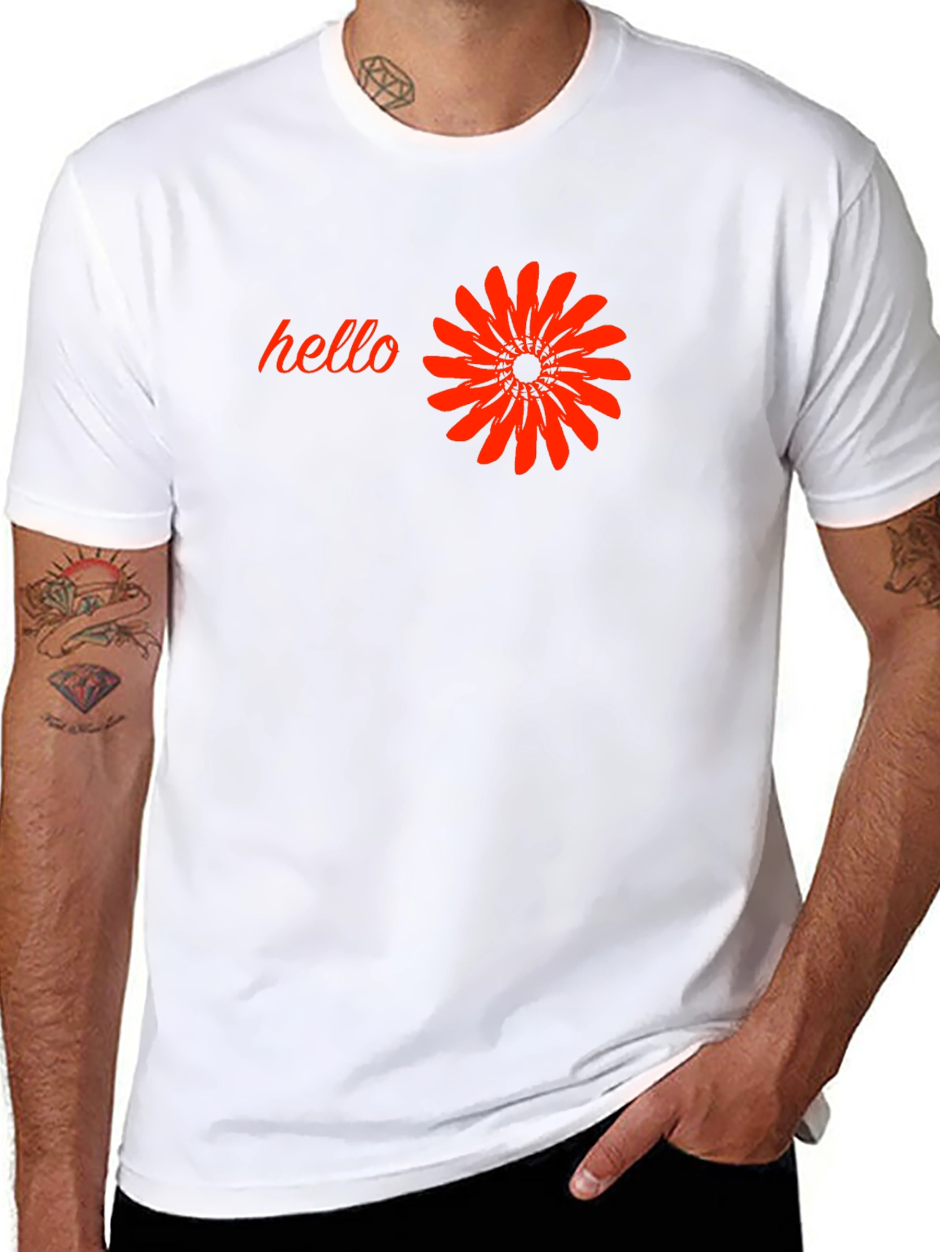 Black T-Shirt with Hello and Flower Design