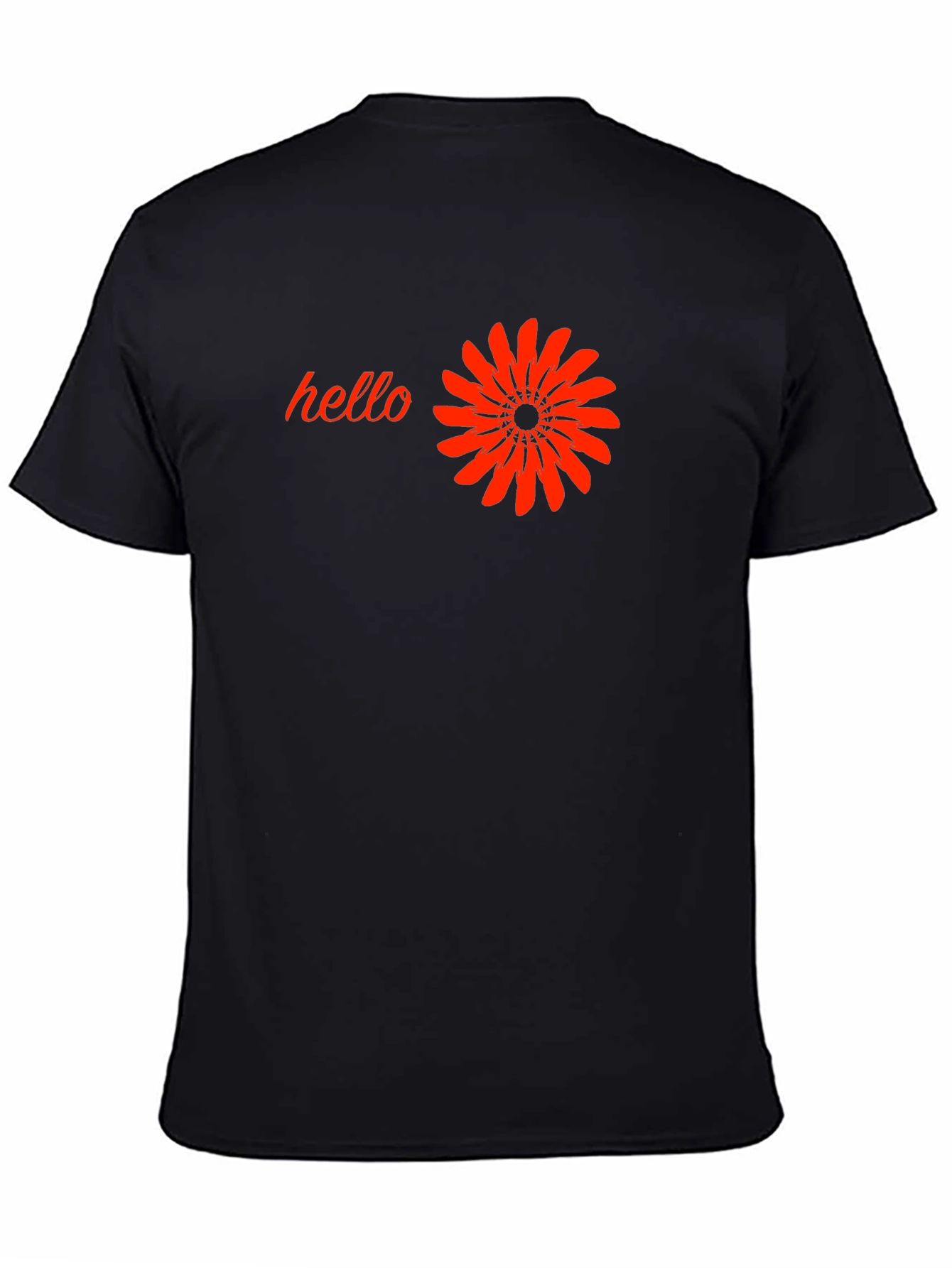 Black T-Shirt with Hello and Flower Design