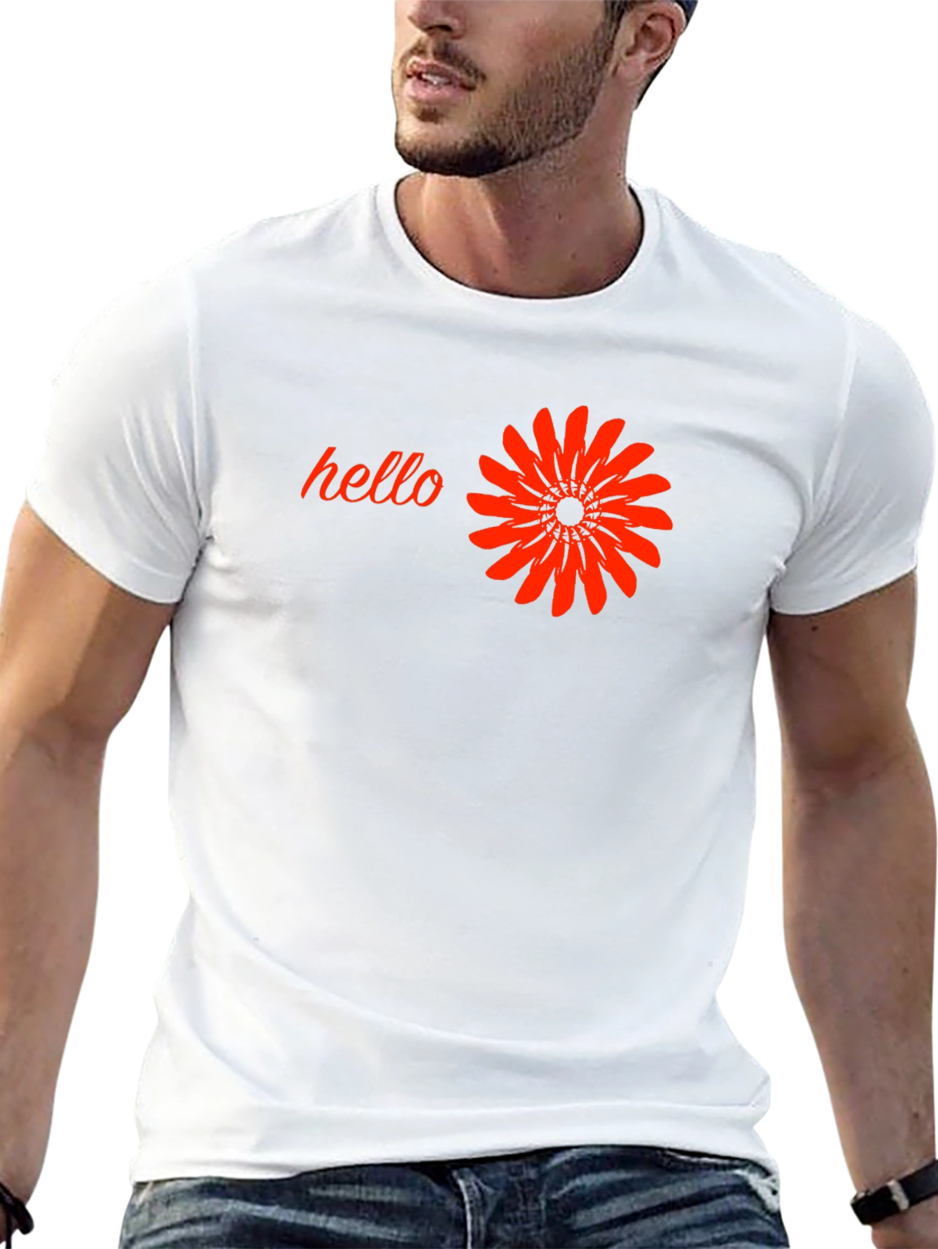 Black T-Shirt with Hello and Flower Design