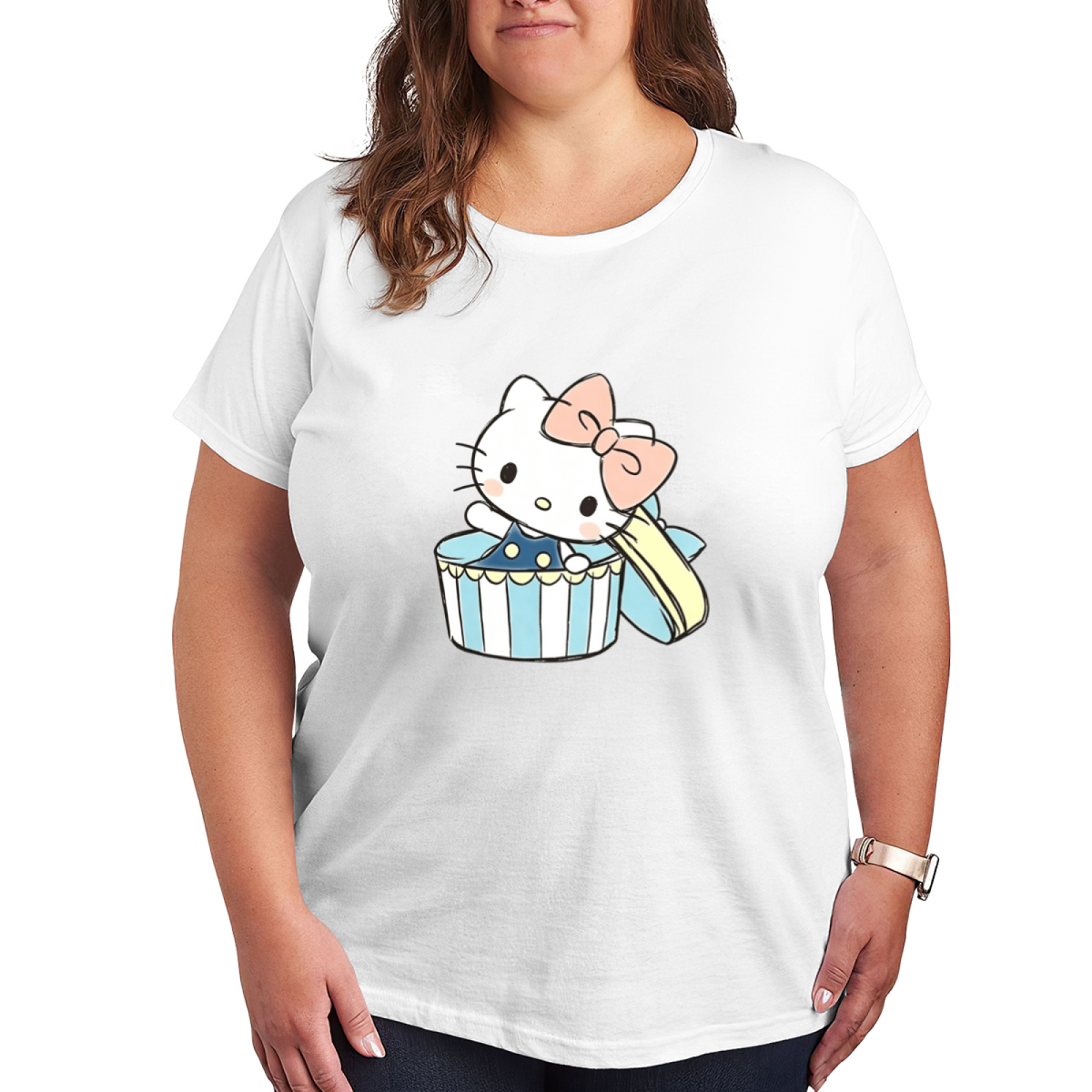 Gift?Box Hello Kitty Sweet Simple Cartoon Plus?Size Women T?Shirt