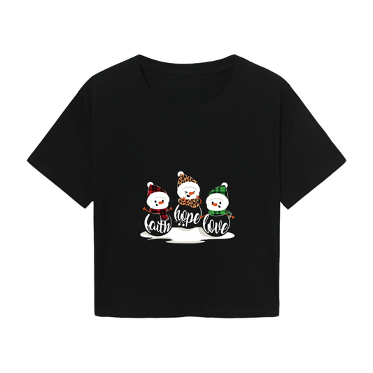 Plaid Snowman Faith Hope Love Winter Holiday Crop Top