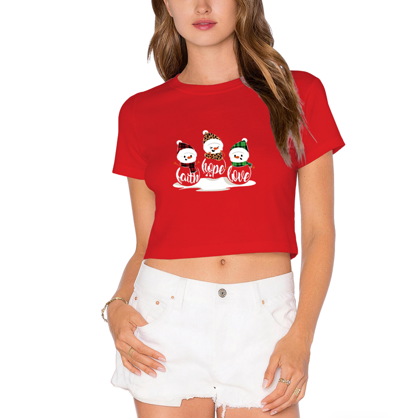 Plaid Snowman Faith Hope Love Winter Holiday Crop Top