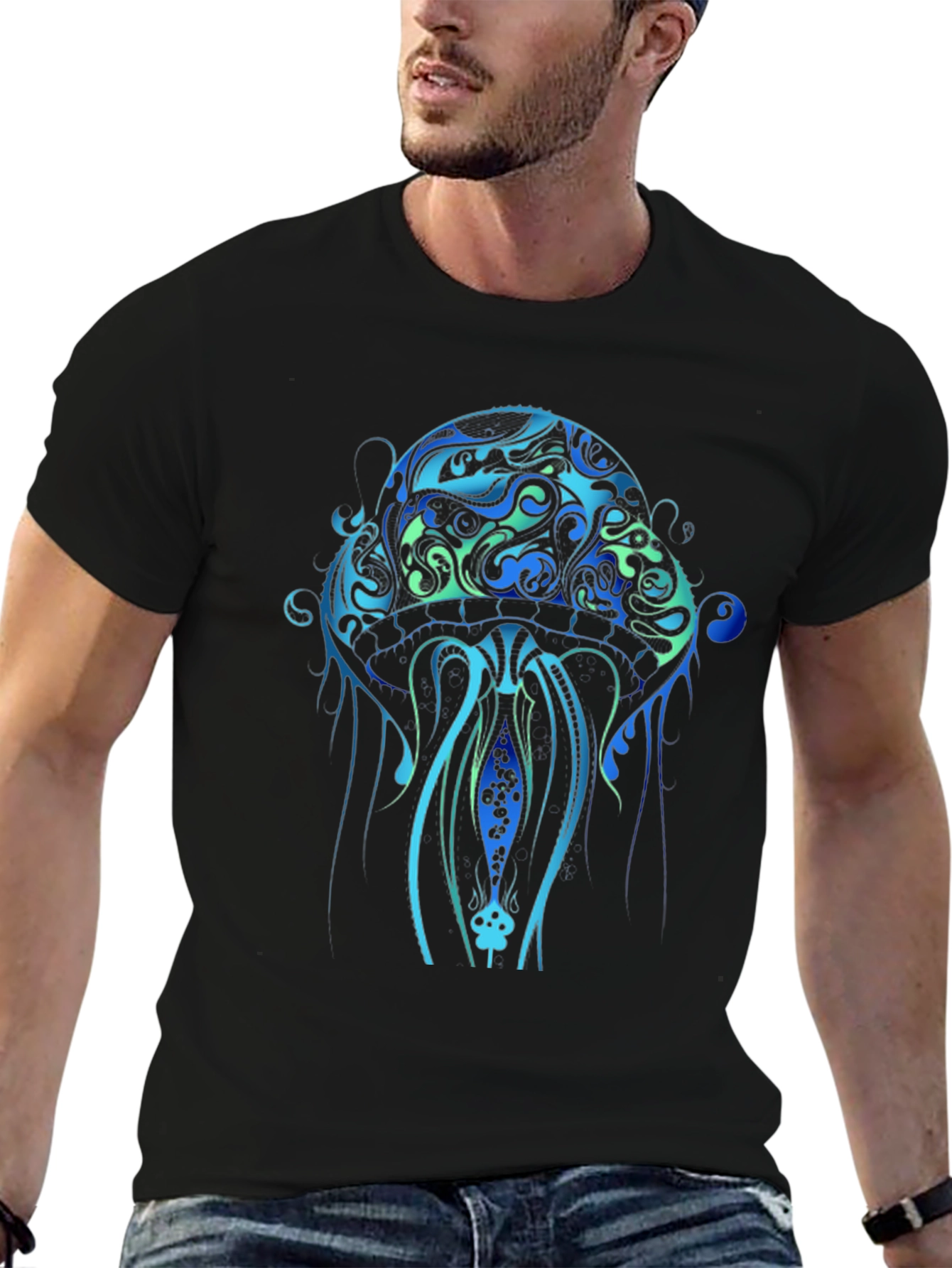 Jellyfish Graphic Print Black T-Shirt