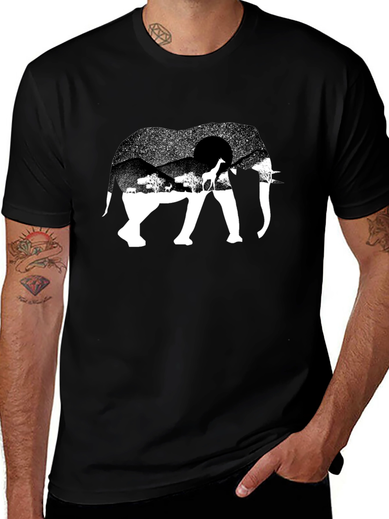 Elephant Safari Graphic Tee - Black