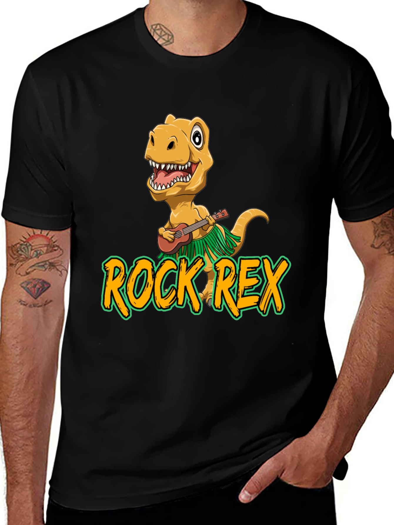 Rock Rex T-Shirt - Dinosaur Ukulele Design