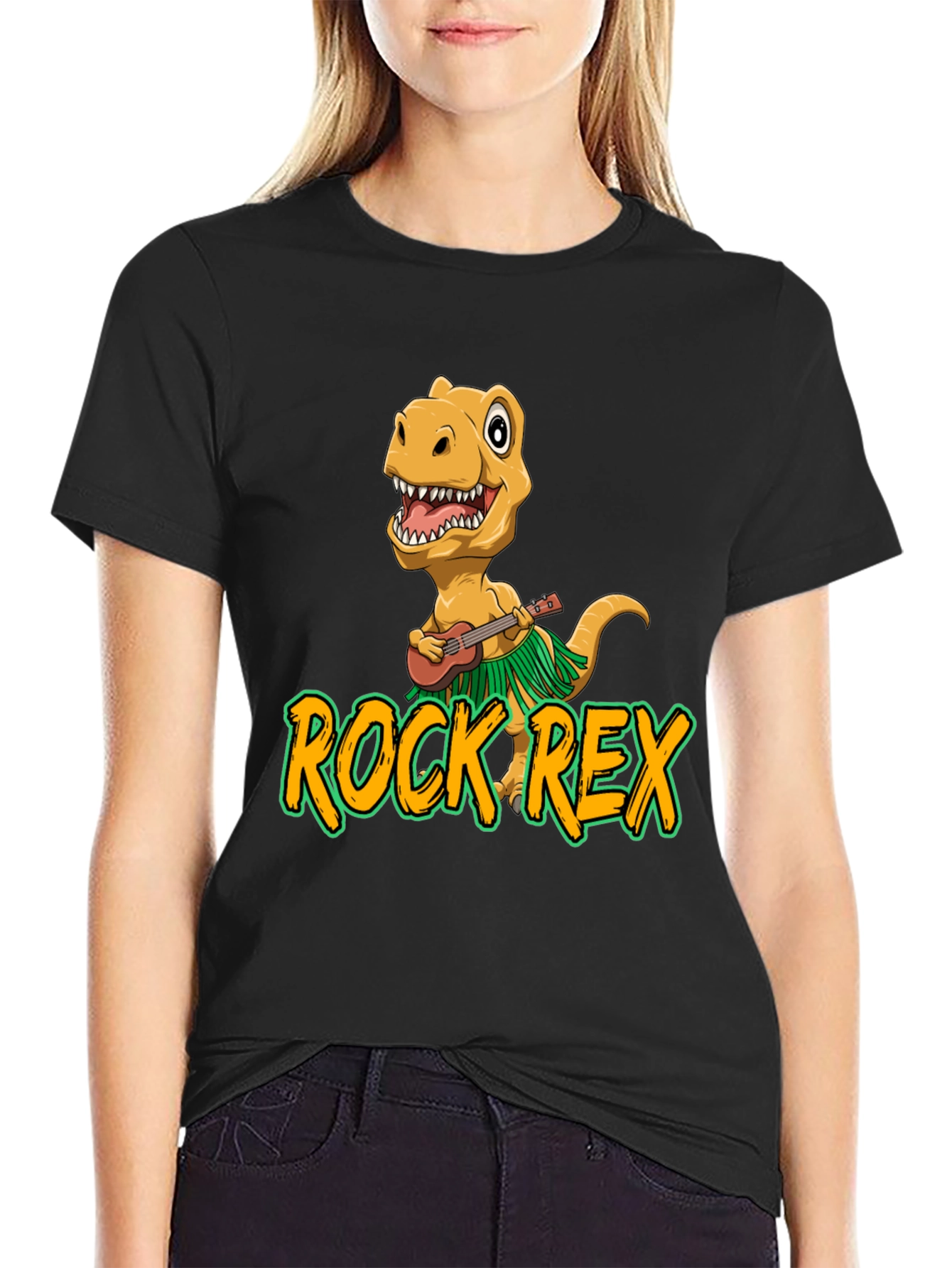 Rock Rex T-Shirt - Dinosaur Ukulele Design