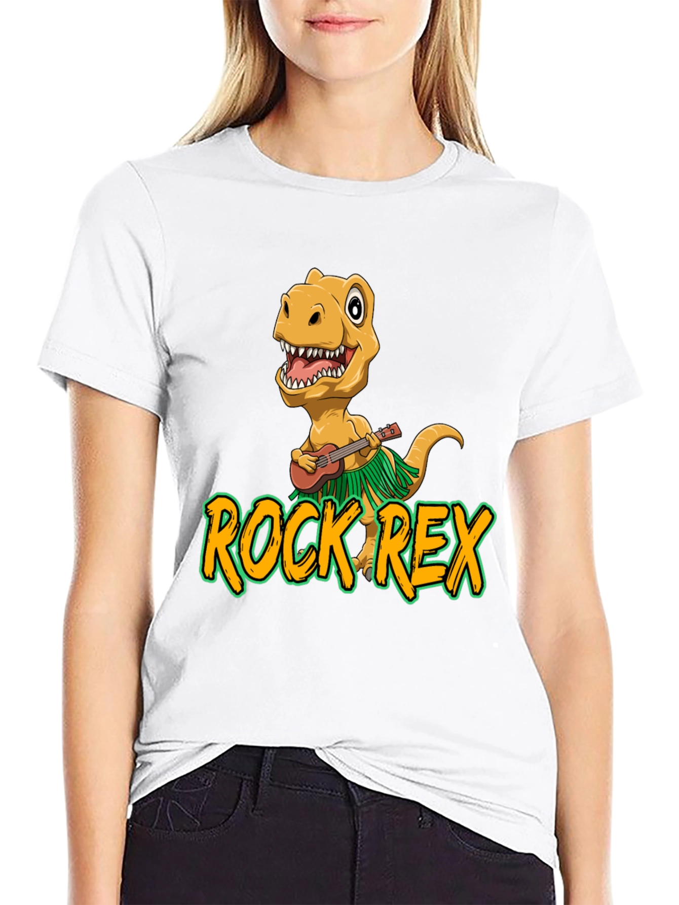 Rock Rex T-Shirt - Dinosaur Ukulele Design