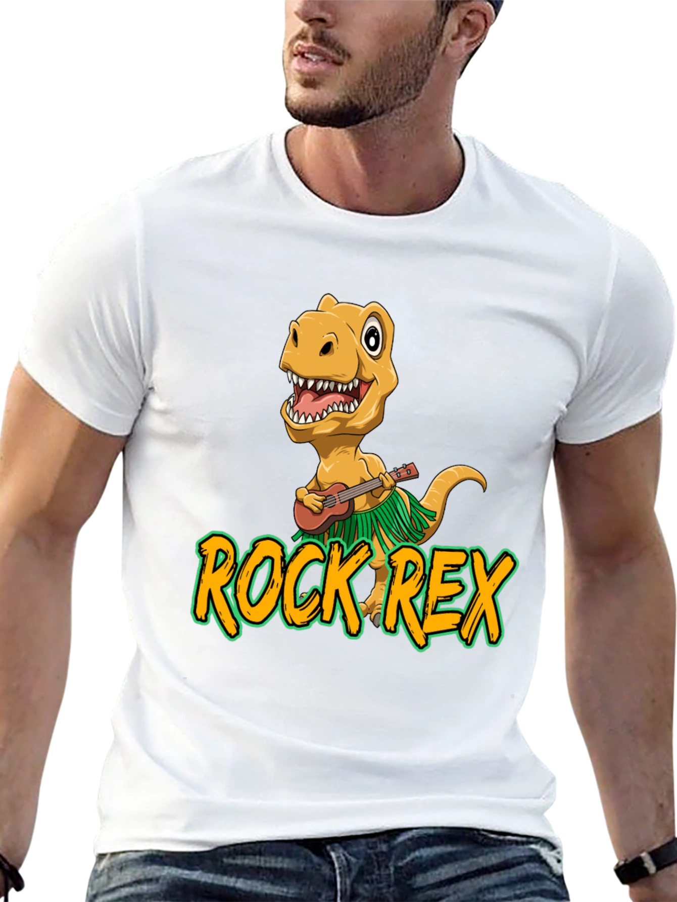 Rock Rex T-Shirt - Dinosaur Ukulele Design
