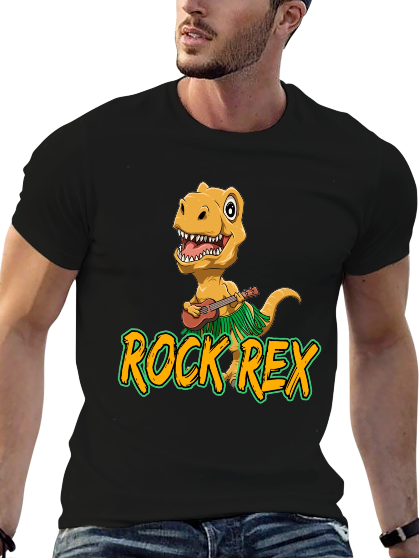 Rock Rex T-Shirt - Dinosaur Ukulele Design
