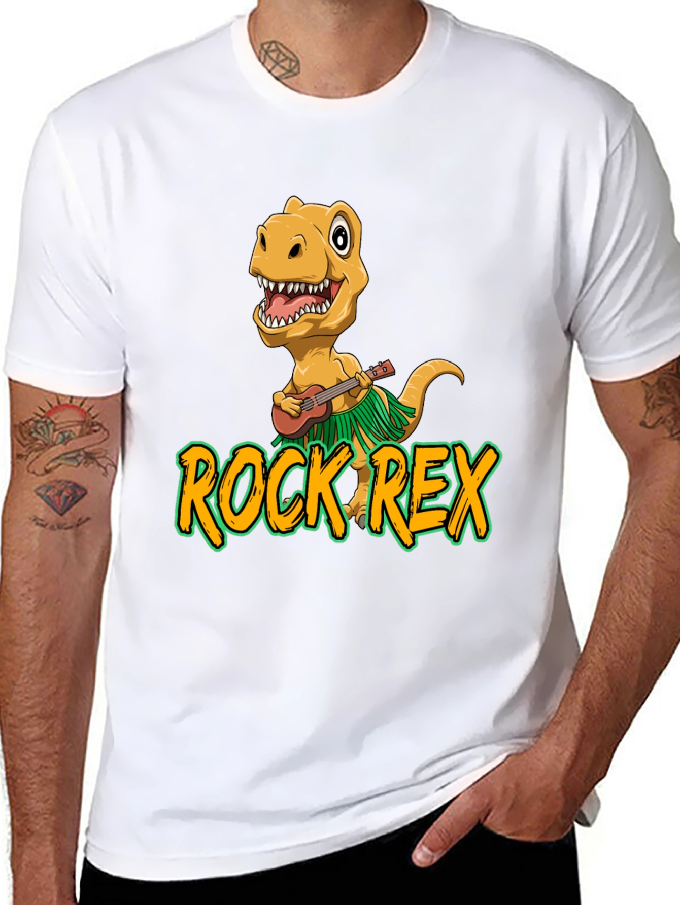 Rock Rex T-Shirt - Dinosaur Ukulele Design