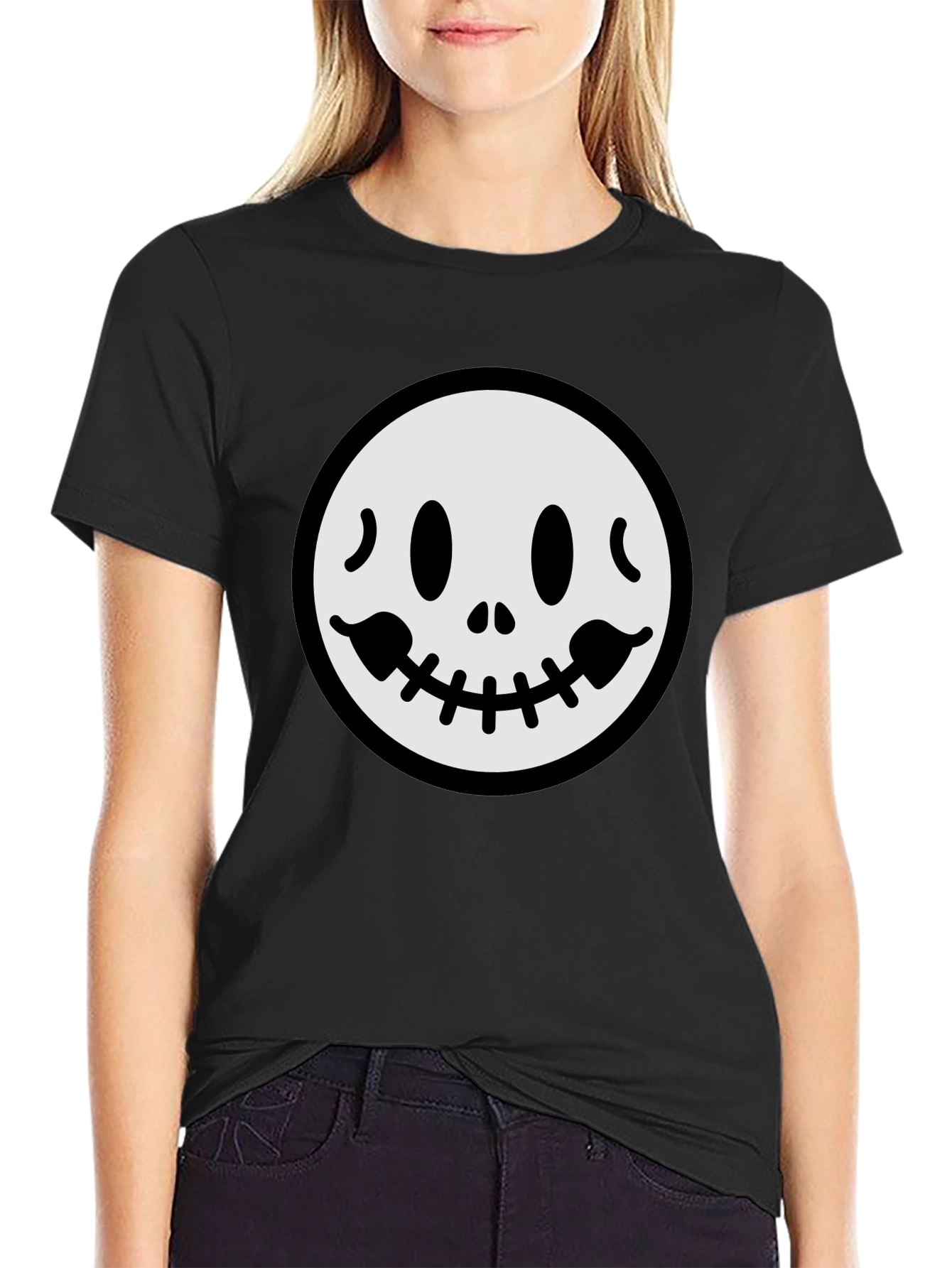 Spooky Smile Graphic Tee - Black Cotton T-Shirt