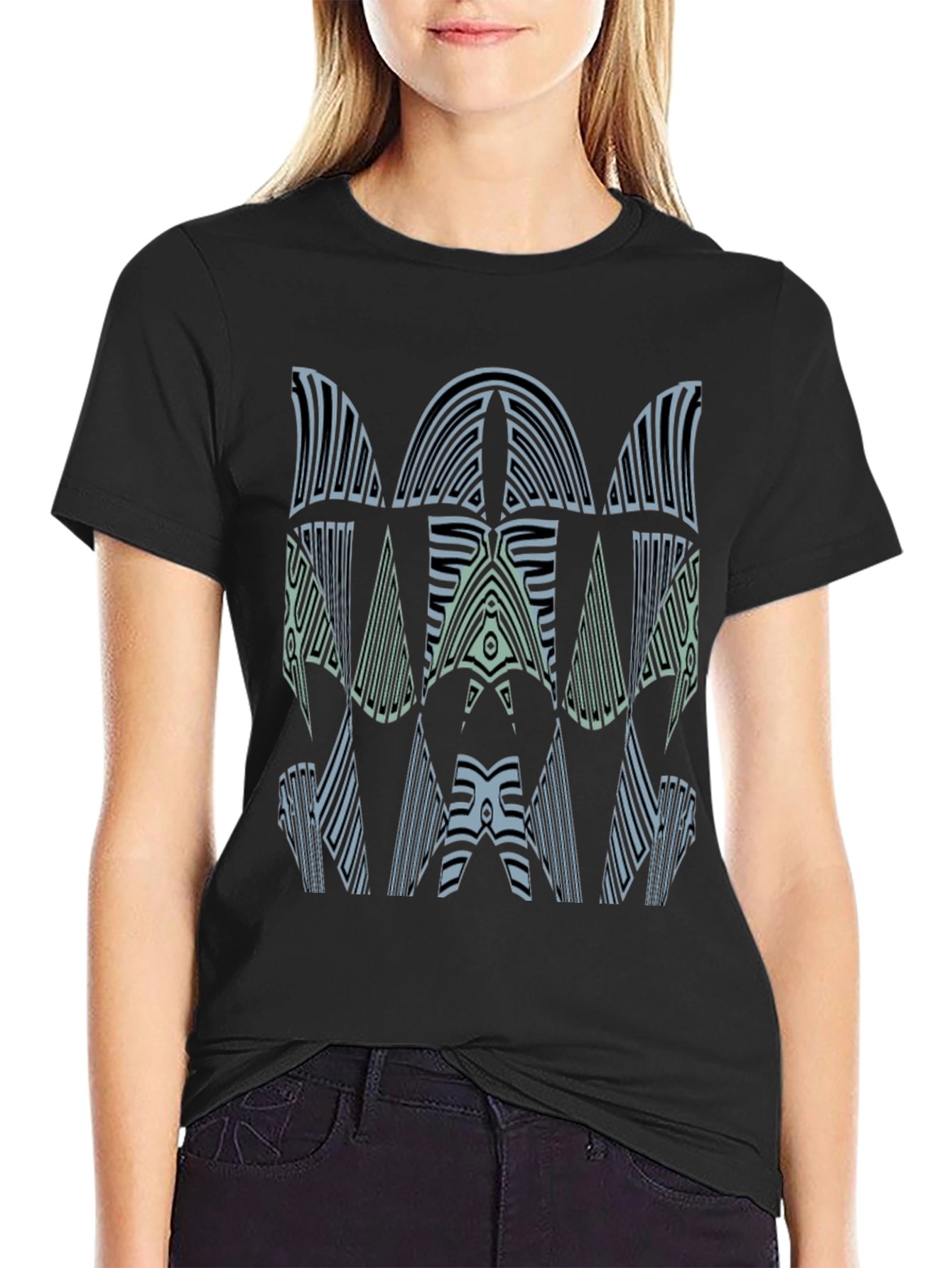 Abstract Graphic Print Mens Black Tee