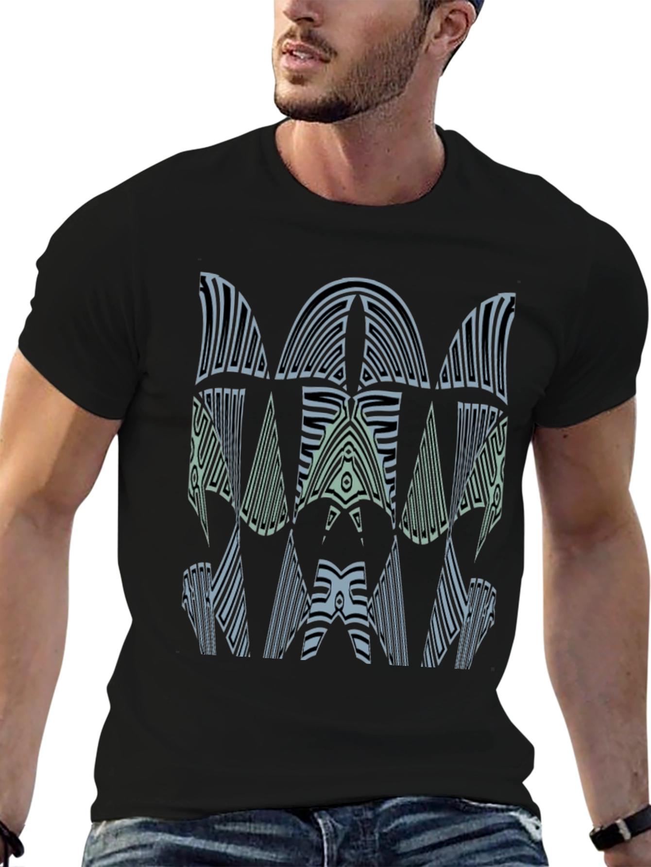 Abstract Graphic Print Mens Black Tee