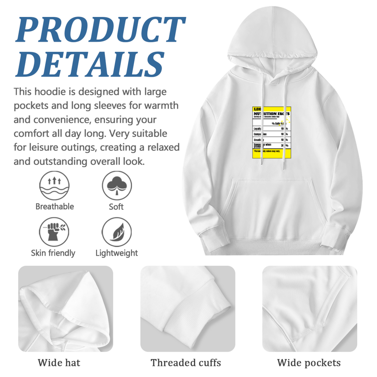 Funny Dad Nutrition Facts Label White Hoodie, Ultra Comfort Family Casual Wear