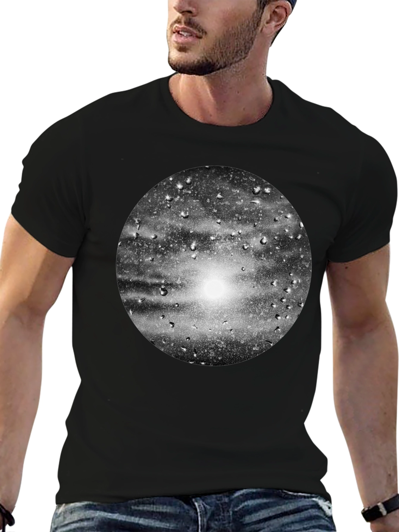 Black Graphic Tee - Rain on Glass Print