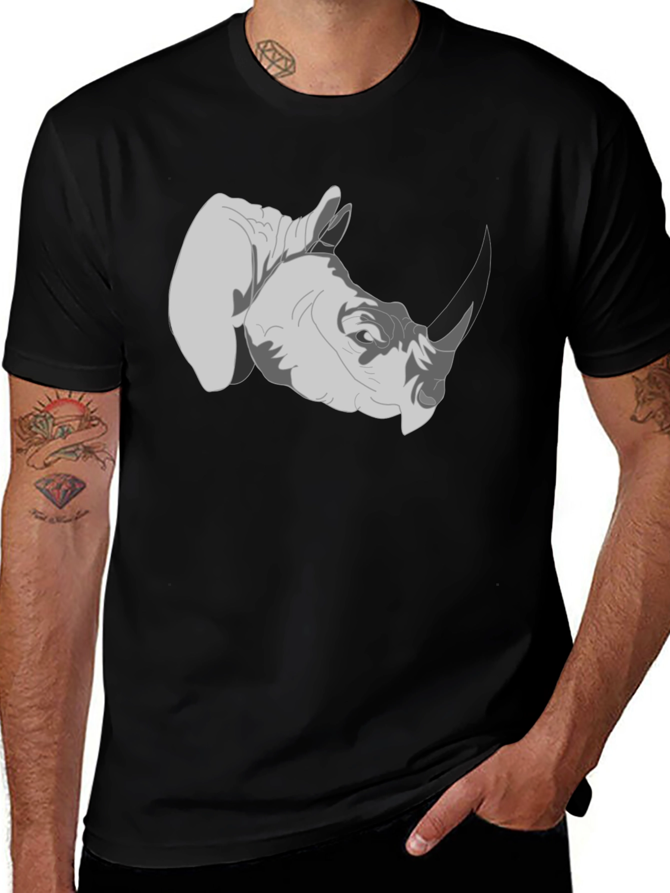 Rhinoceros Graphic Tee - Black Cotton T-Shirt