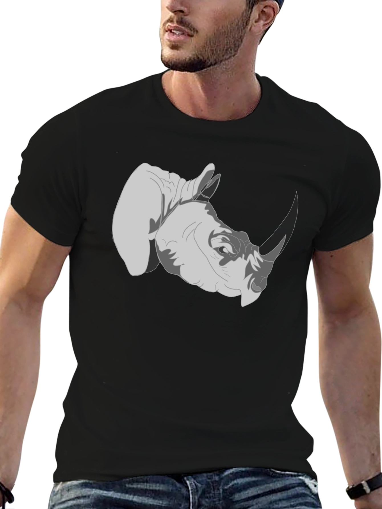 Rhinoceros Graphic Tee - Black Cotton T-Shirt