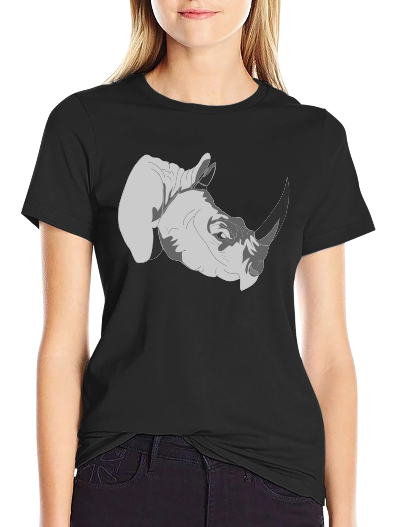 Rhinoceros Graphic Tee - Black Cotton T-Shirt