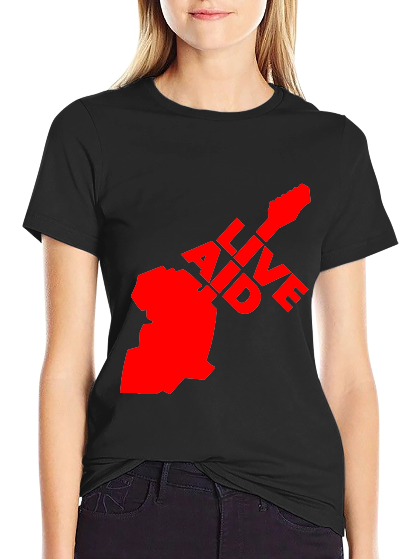 Live Aid Guitar Graphic Tee - Black Cotton