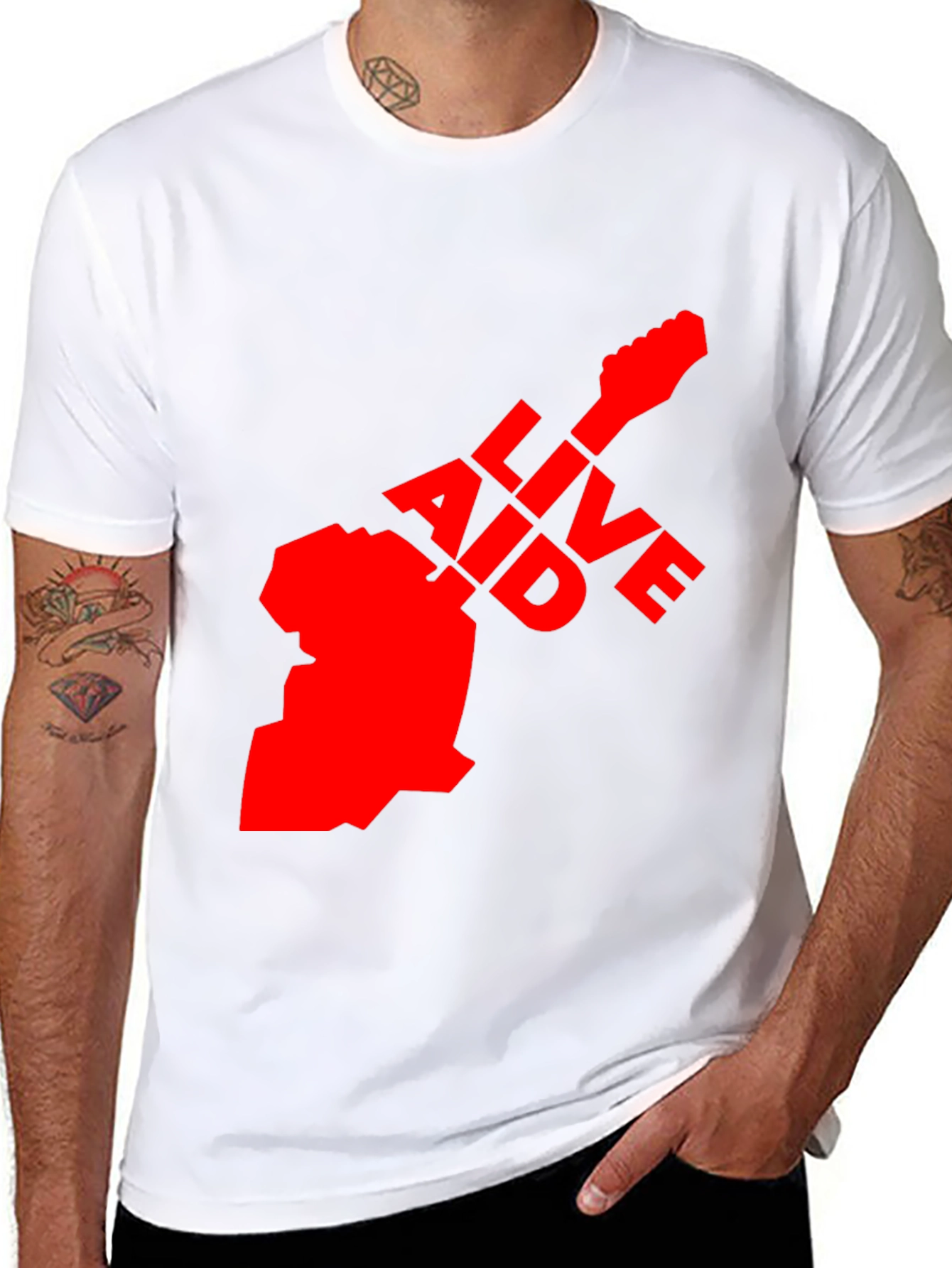 Live Aid Guitar Graphic Tee - Black Cotton