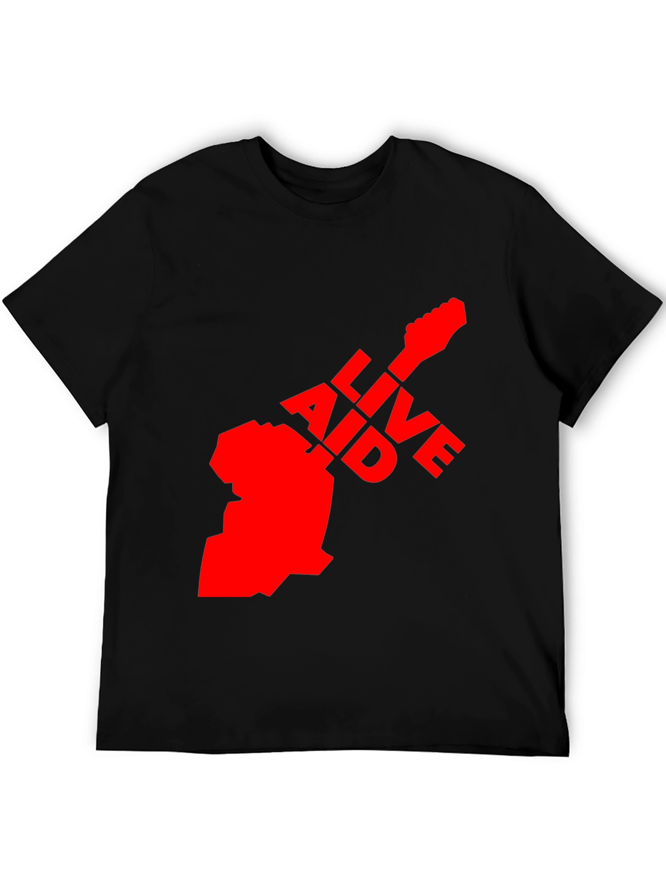 Live Aid Guitar Graphic Tee - Black Cotton