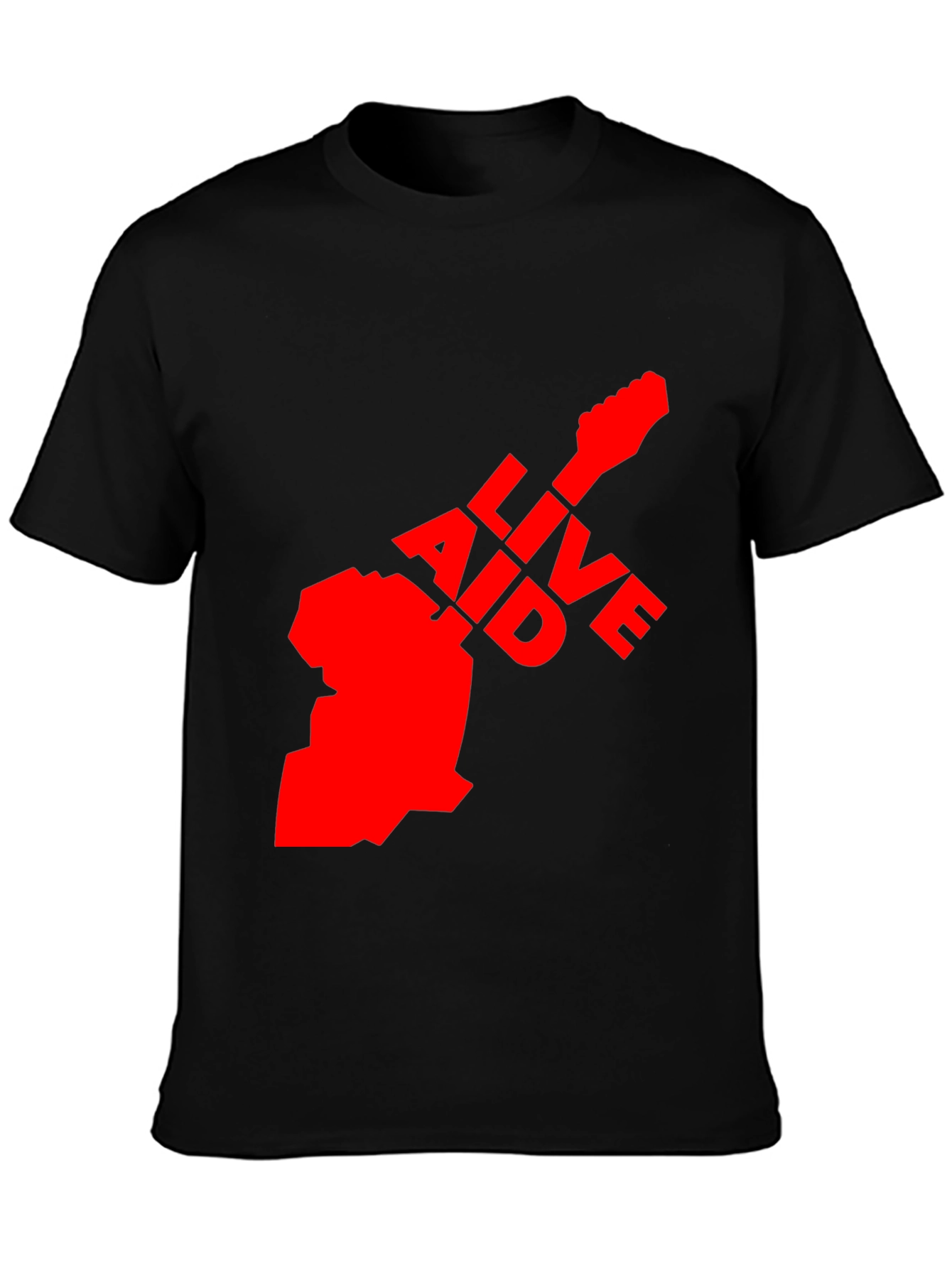 Live Aid Guitar Graphic Tee - Black Cotton