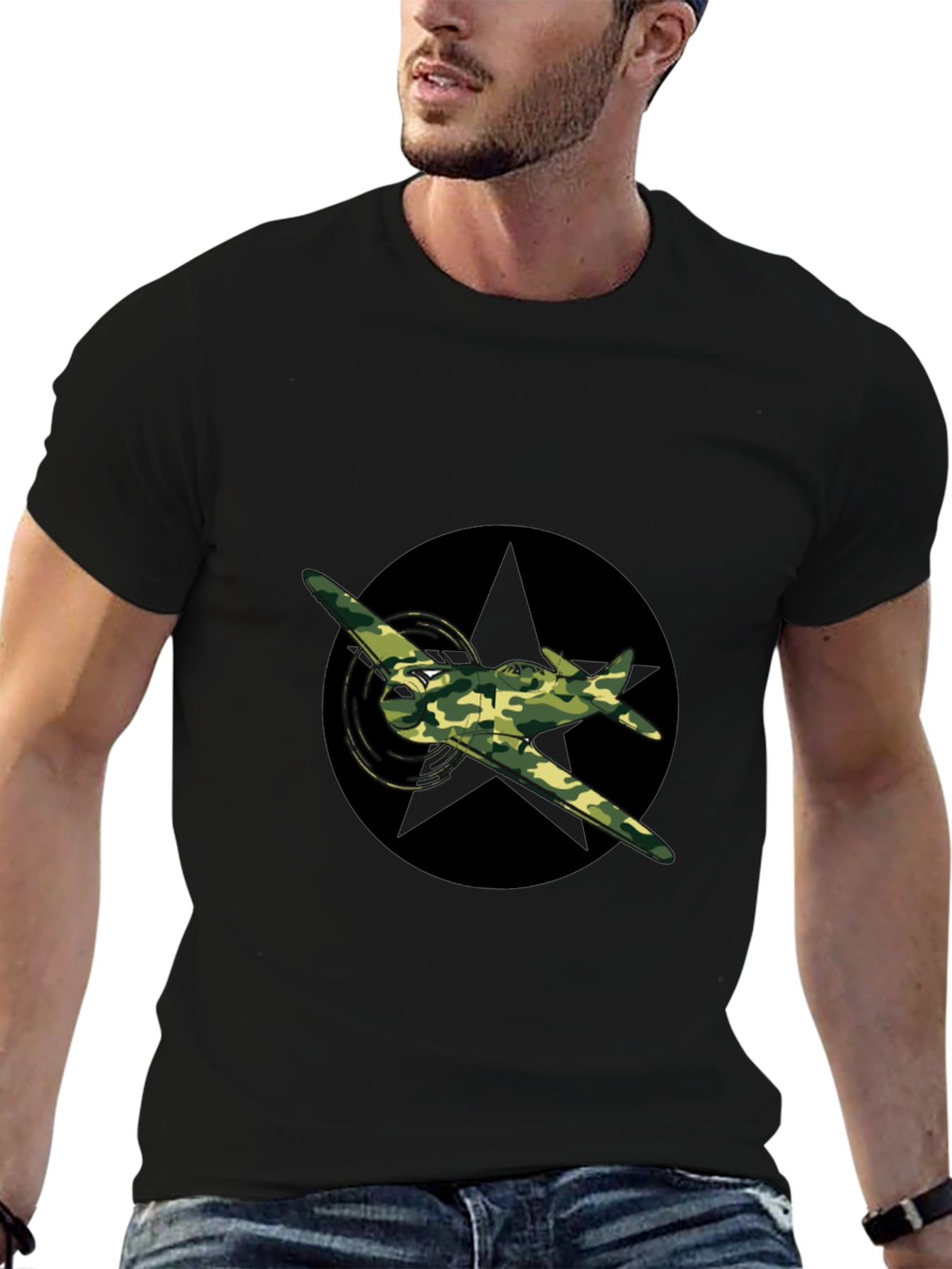 Camo Airplane Black T-Shirt