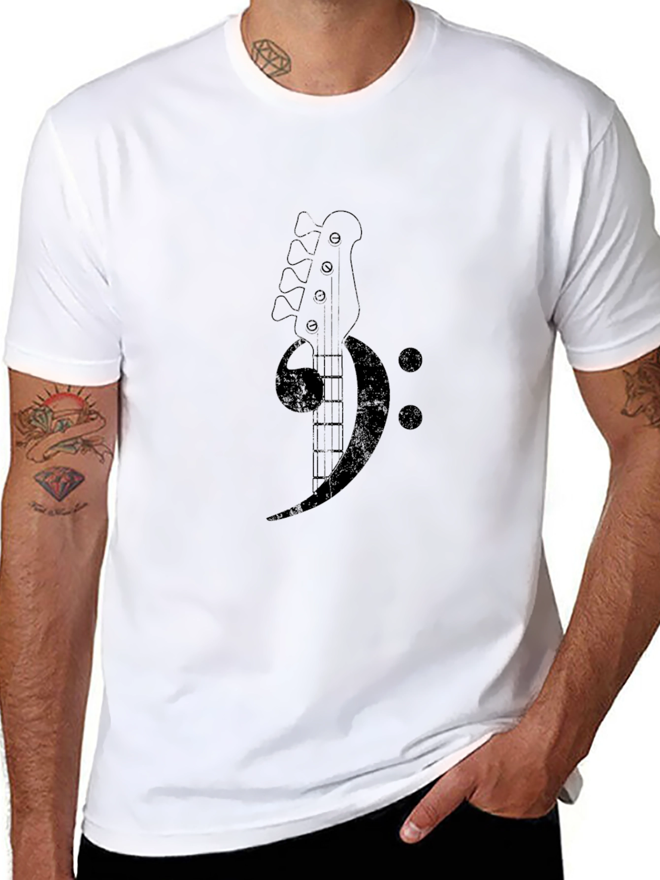 Bass Clef Guitar Graphic Tee - Musician Style