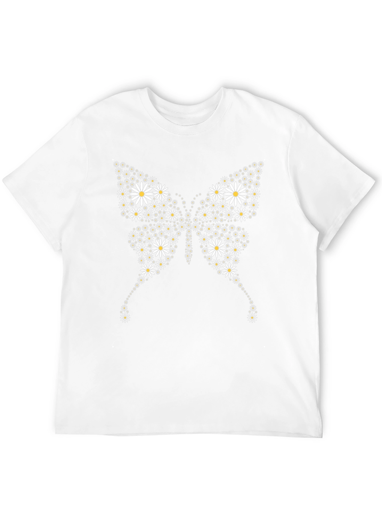 Daisy Butterfly Graphic Tee - Black Cotton Casual T-Shirt