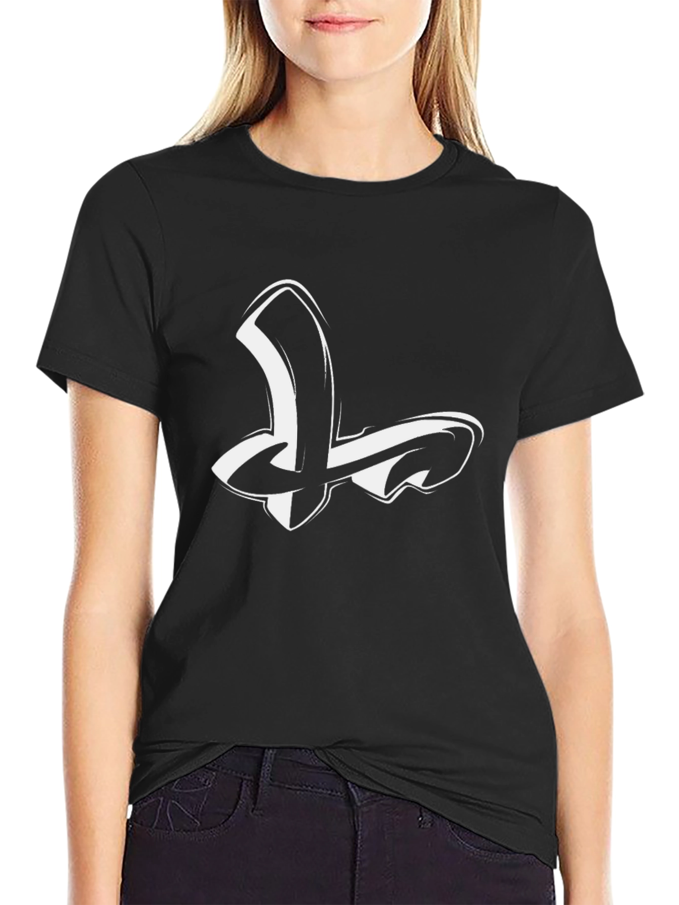 Stylish Black Tee with Abstract White Graphic