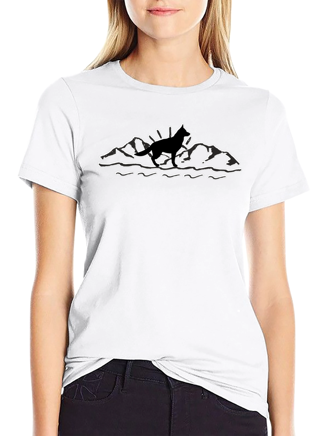 Dog & Mountain Graphic Tee - Black Cotton Blend