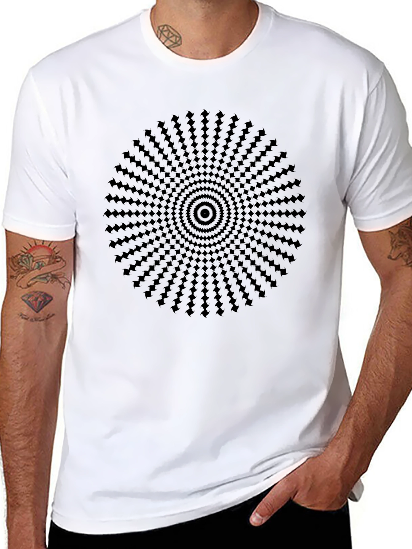 Optical Illusion T-Shirt - Black Geometric Design