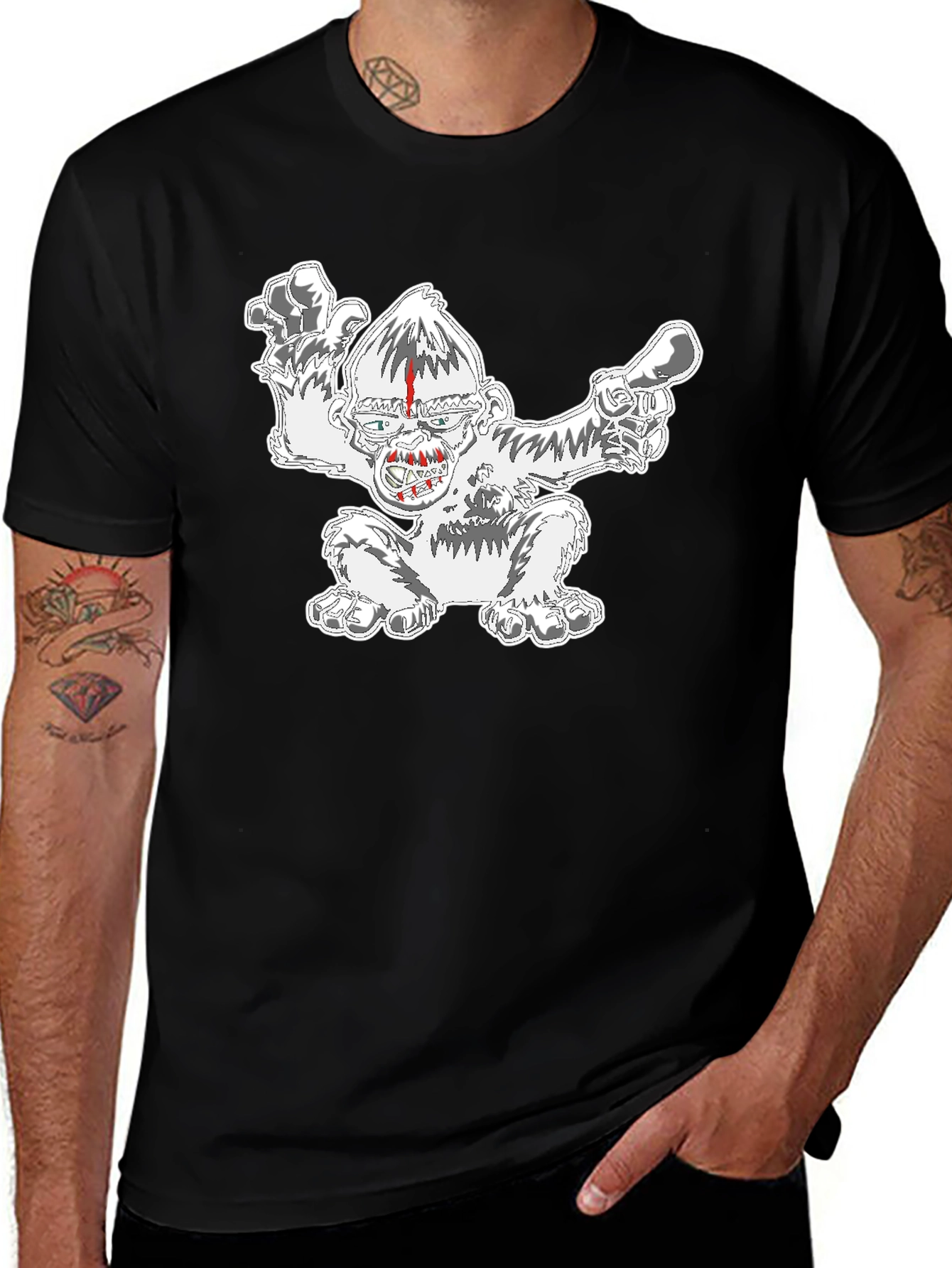 Black T-Shirt with Graphic Monkey Design