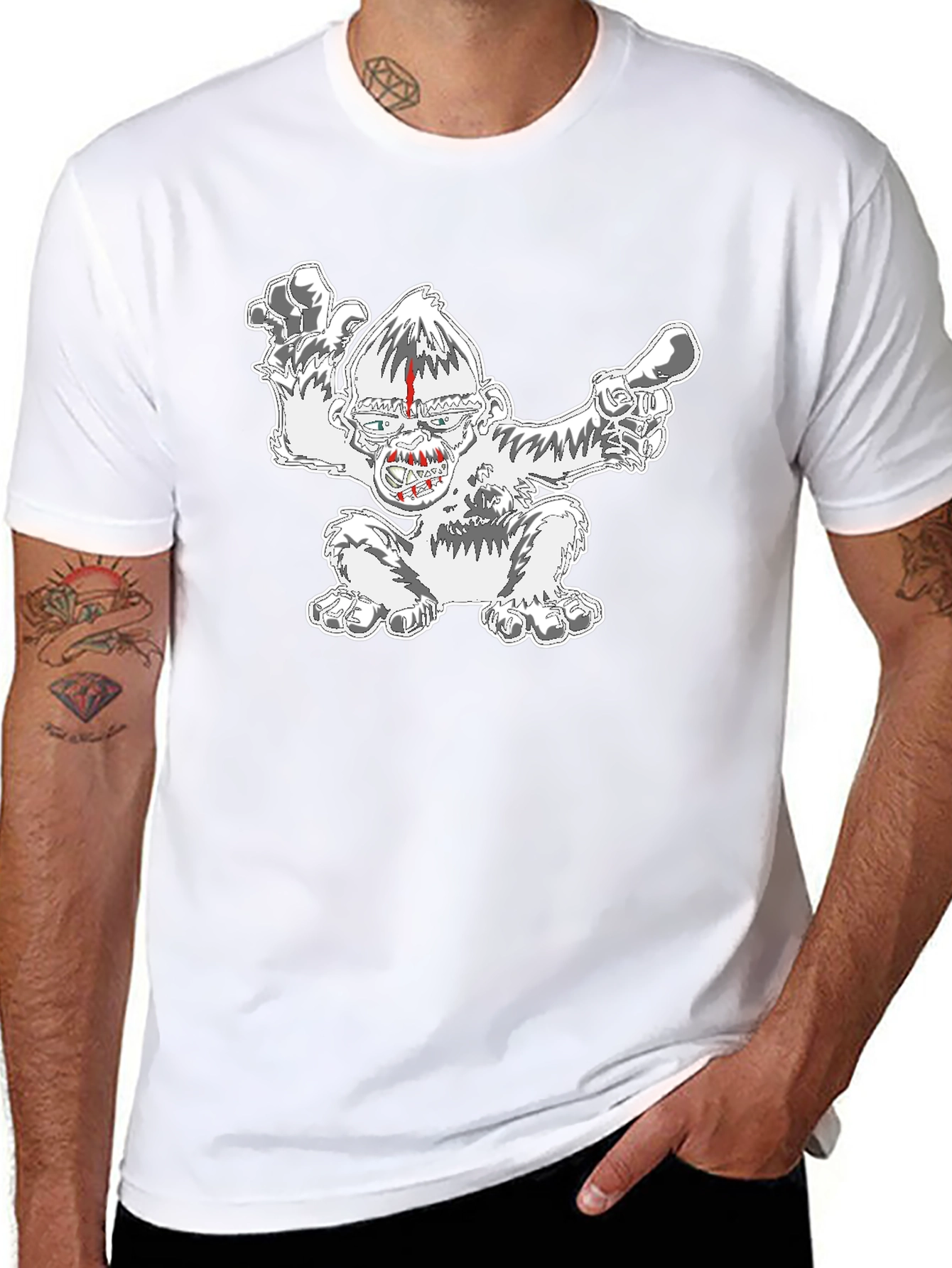 Black T-Shirt with Graphic Monkey Design