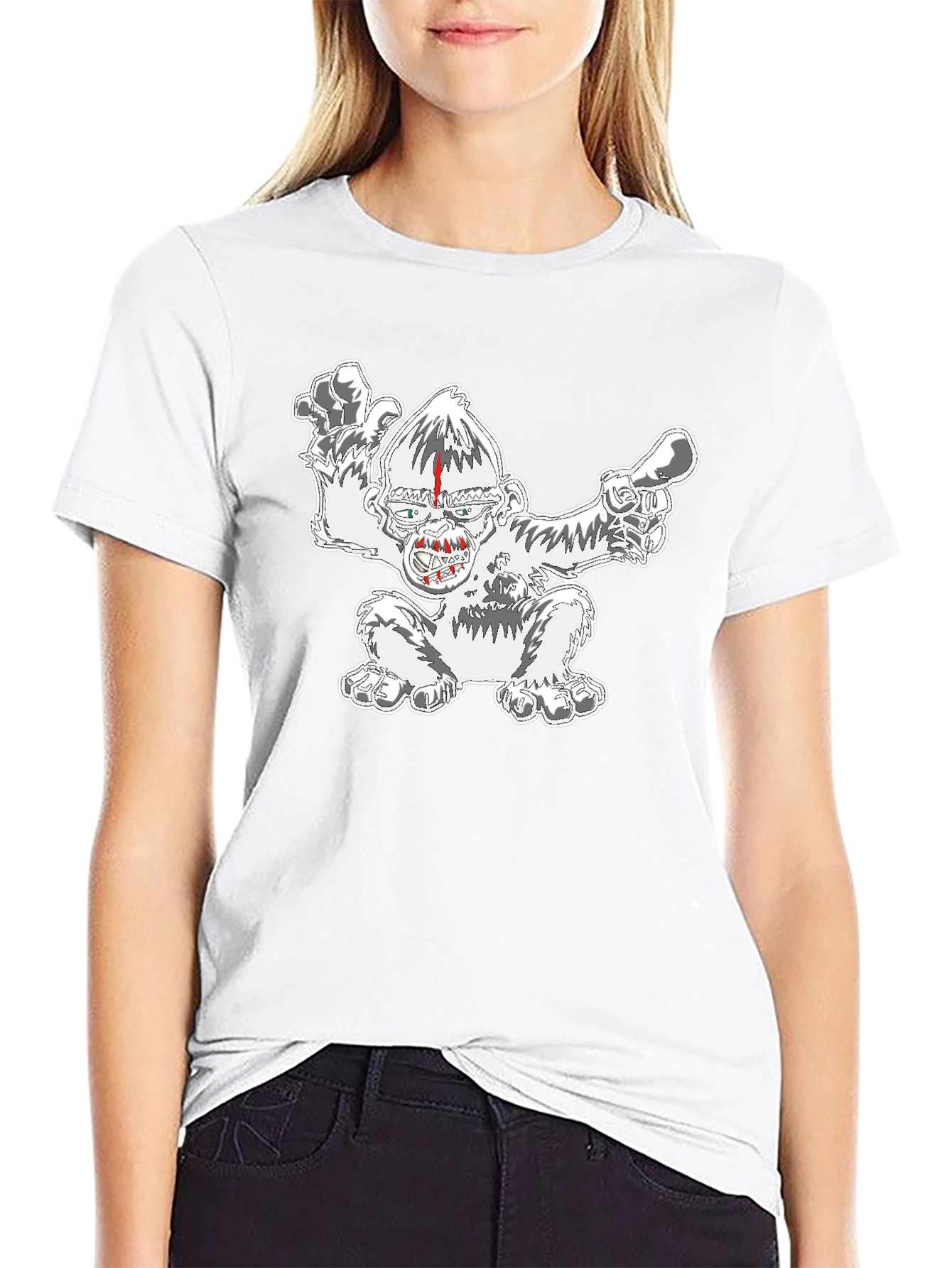 Black T-Shirt with Graphic Monkey Design