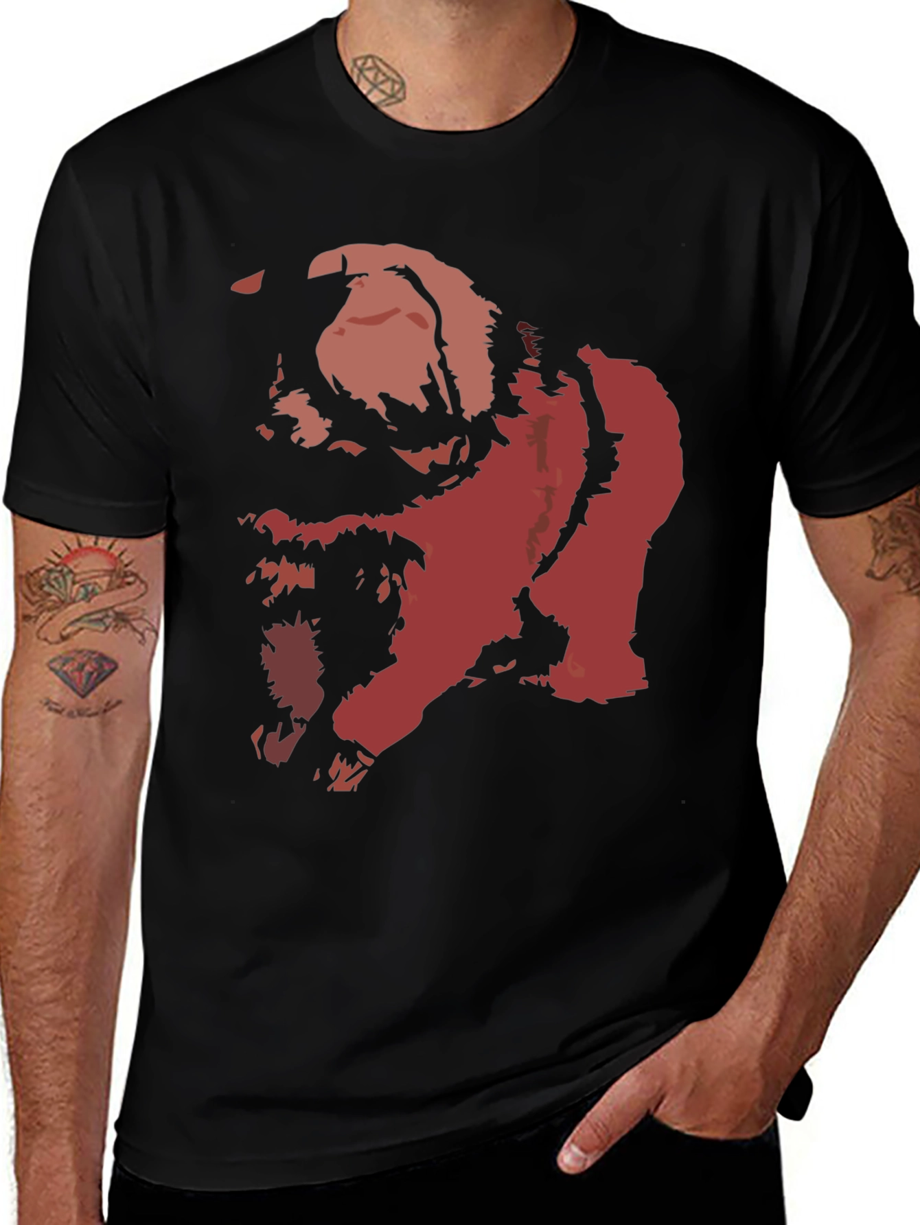 Bold Graphic Tee - Distressed Red Print on Black
