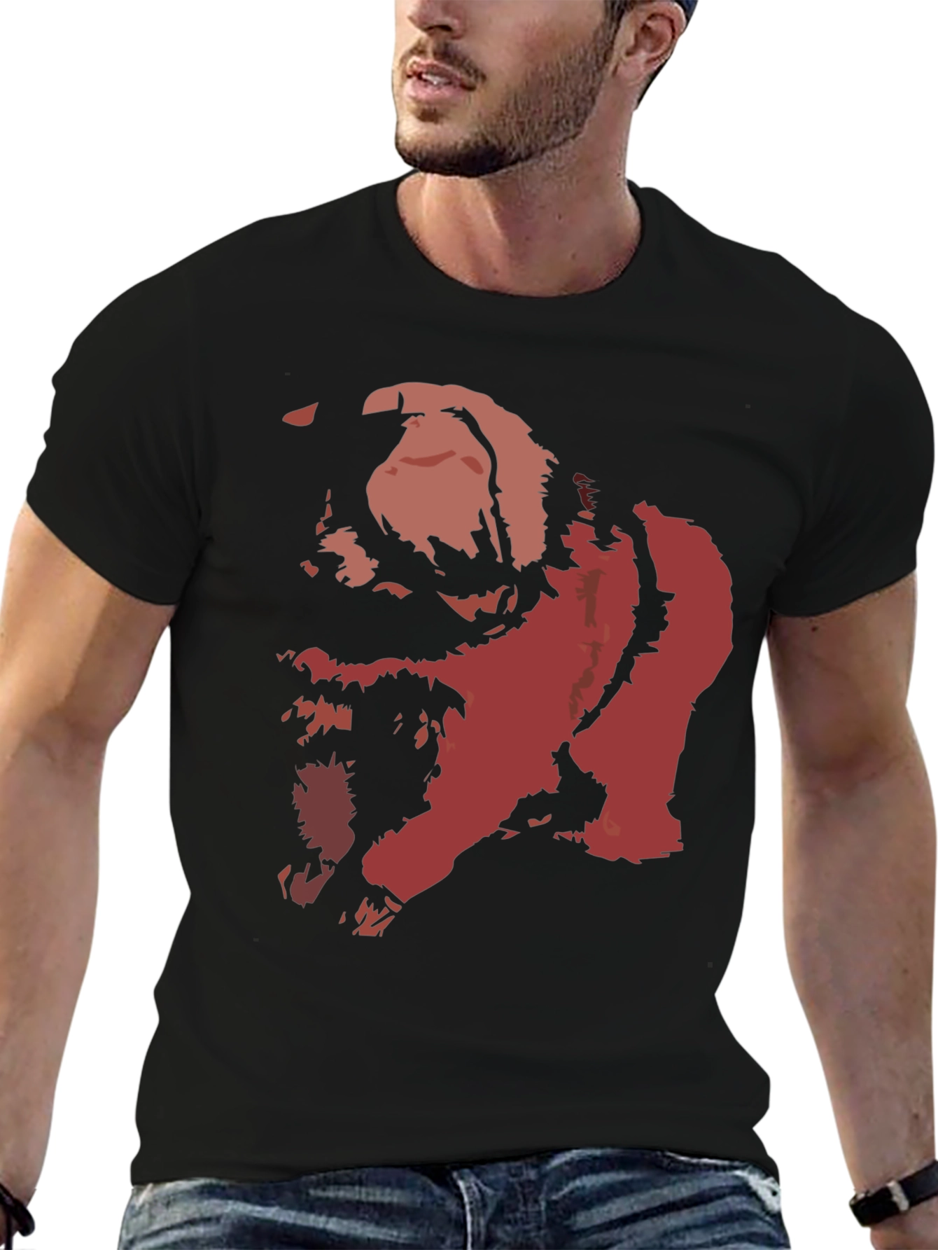 Bold Graphic Tee - Distressed Red Print on Black